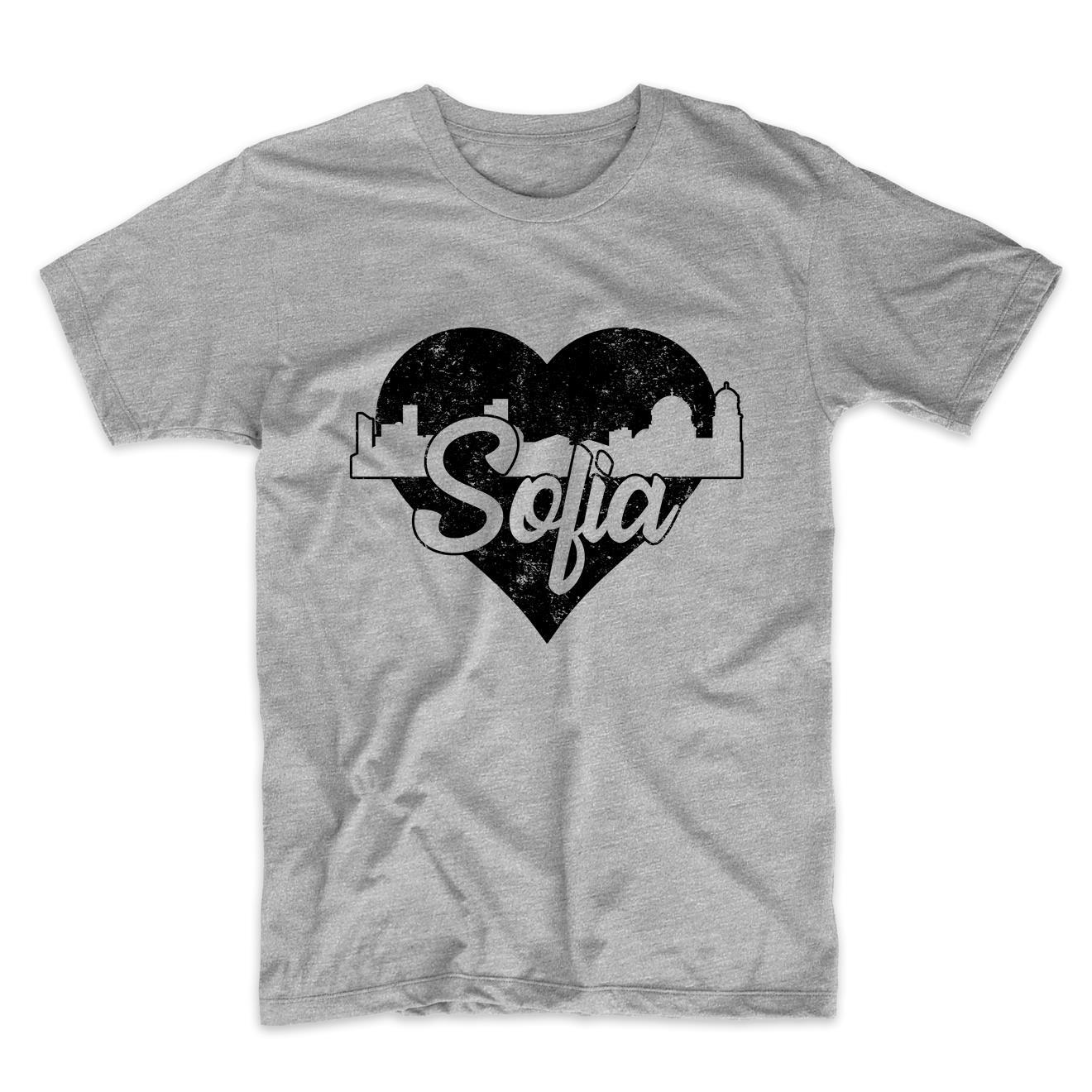 Retro Sofia Bulgaria Skyline Heart Distressed T-Shirt