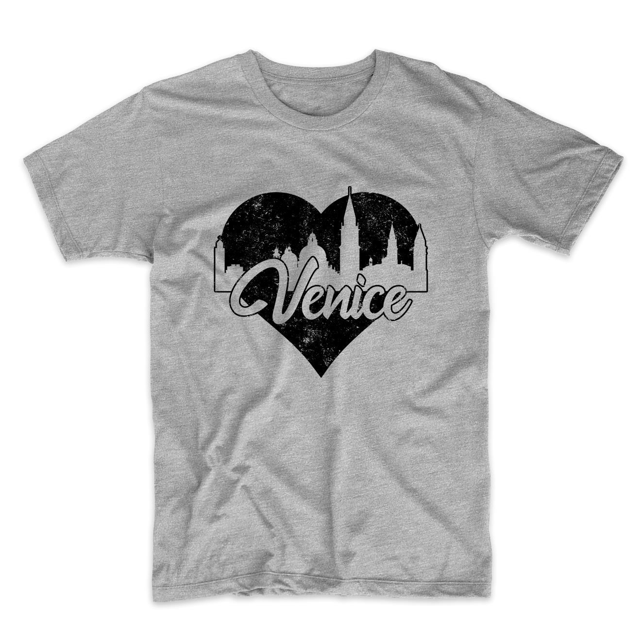 Retro Venice Italy Skyline Heart Distressed T-Shirt