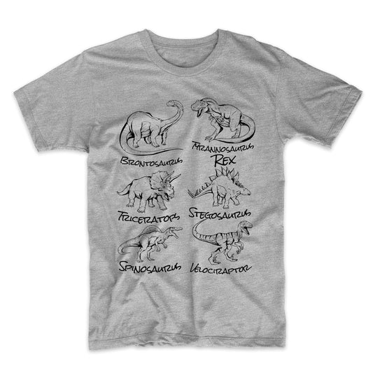 Types of Dinosaurs Sketch Cool Prehistoric Animal Dinosaur T-Shirt