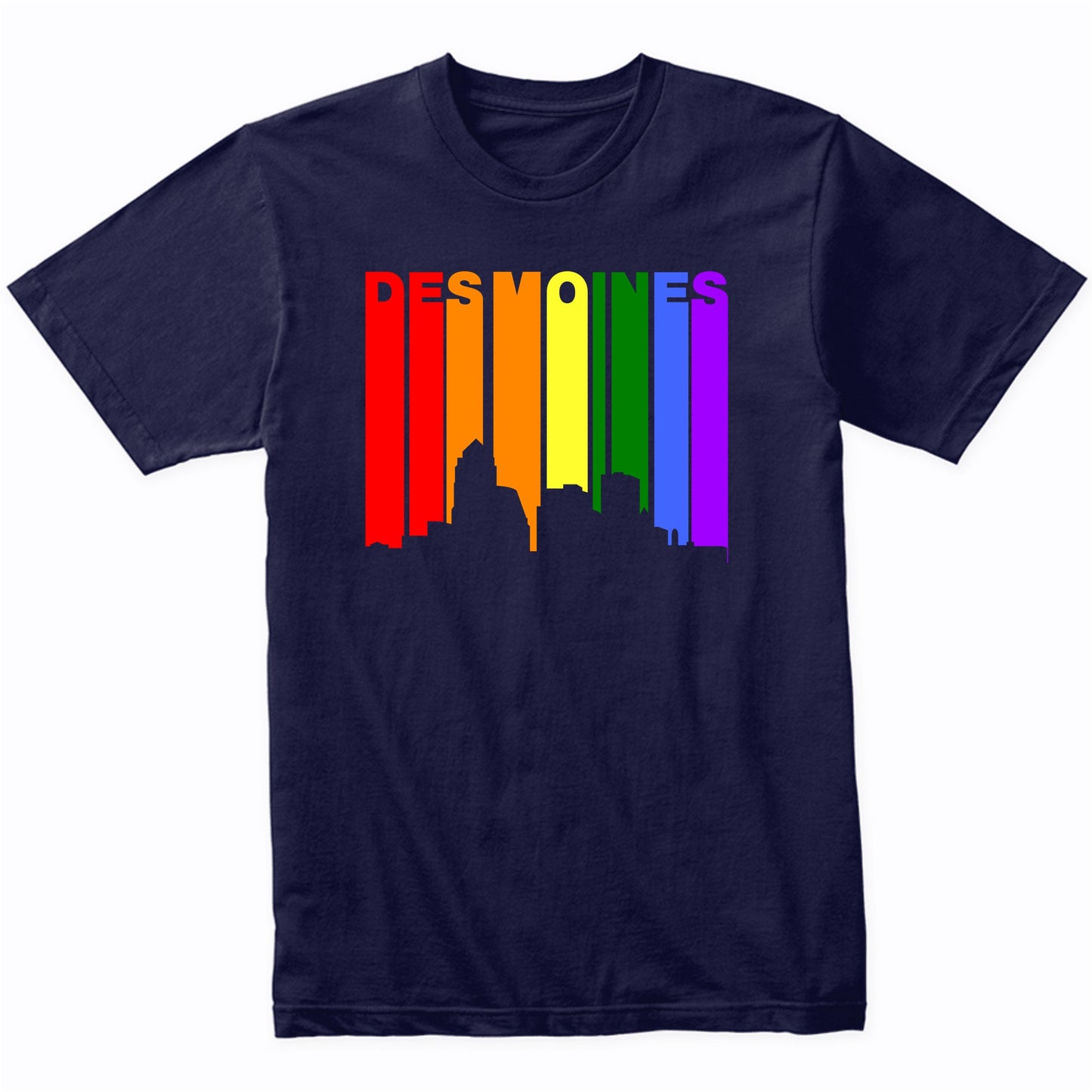 Des Moines Iowa LGBTQ Gay Pride Rainbow Skyline T-Shirt
