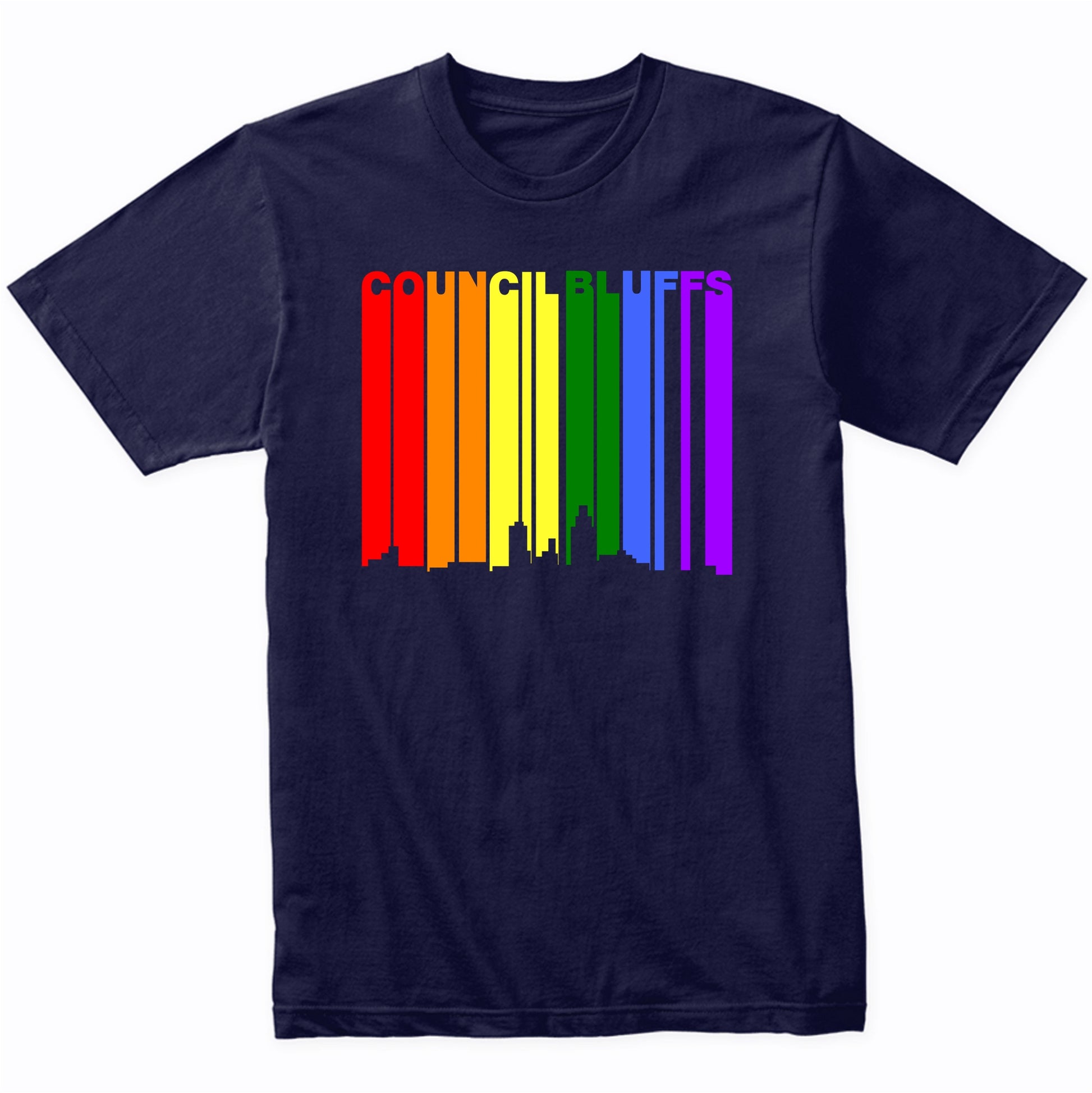 Council Bluffs Iowa LGBTQ Gay Pride Rainbow Skyline T-Shirt