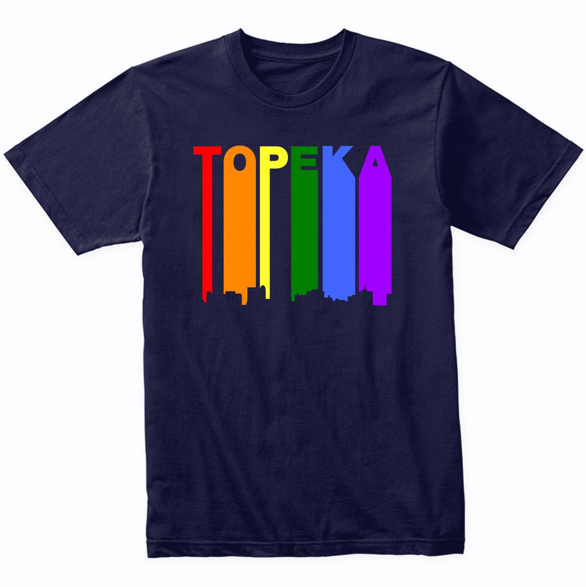Topeka Kansas LGBTQ Gay Pride Rainbow Skyline T-Shirt