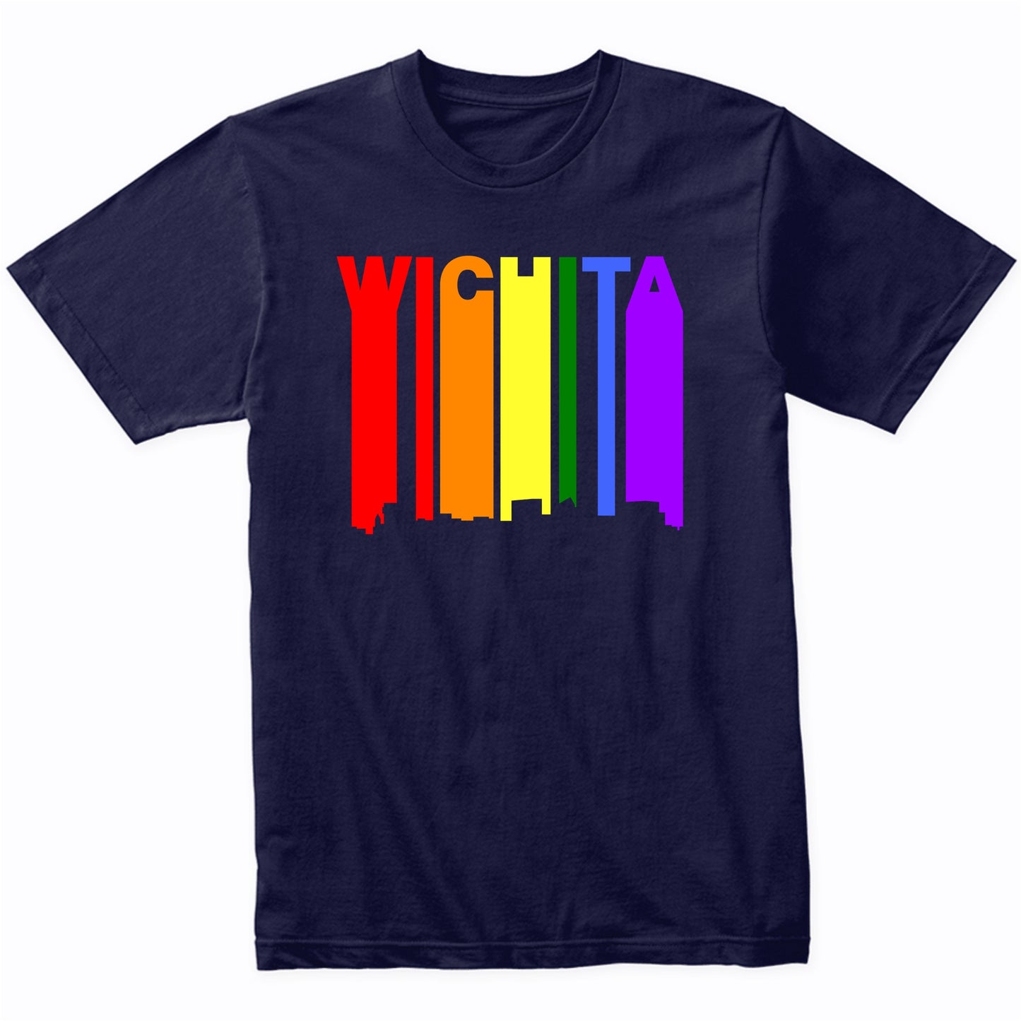 Wichita Kansas LGBTQ Gay Pride Rainbow Skyline T-Shirt