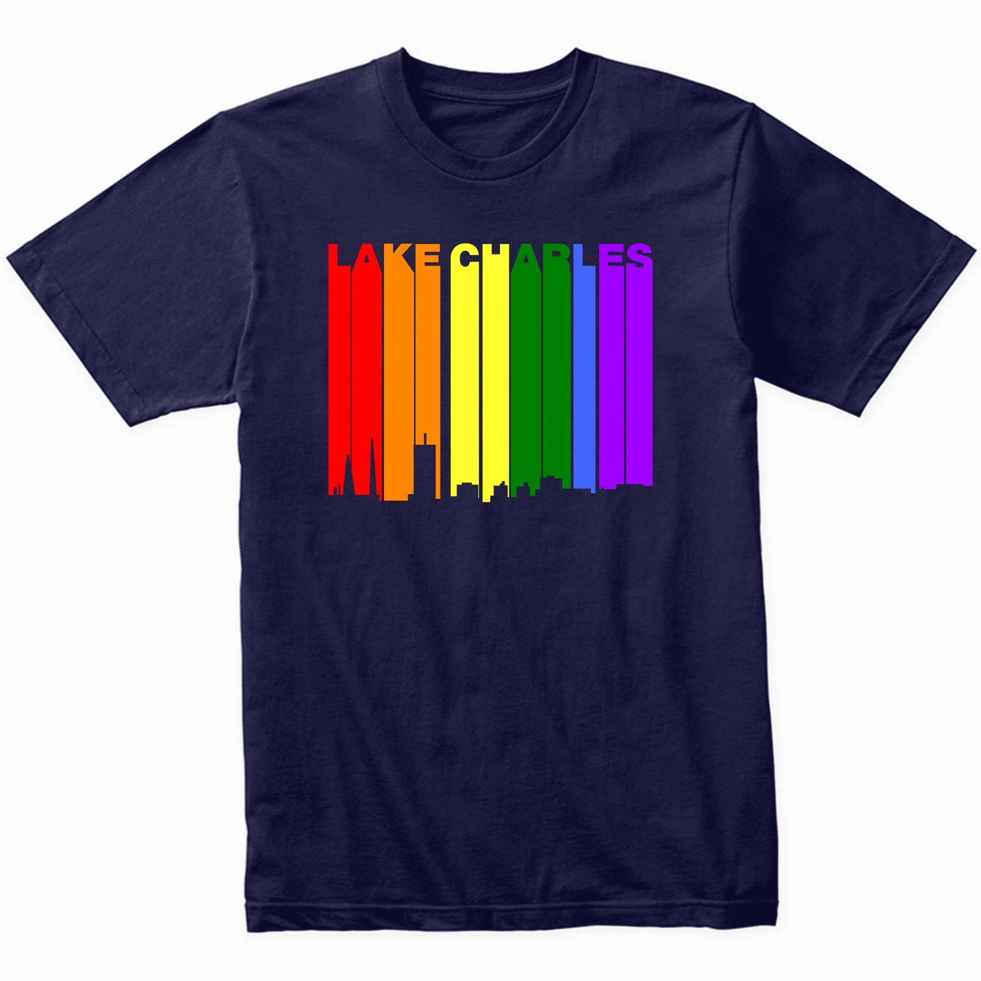 Lake Charles Louisiana LGBTQ Gay Pride Rainbow Skyline T-Shirt