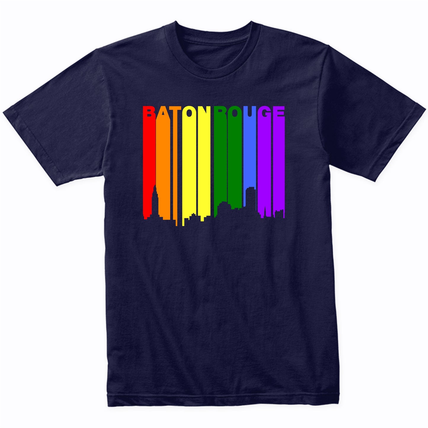 Baton Rouge Louisiana LGBTQ Gay Pride Rainbow Skyline T-Shirt