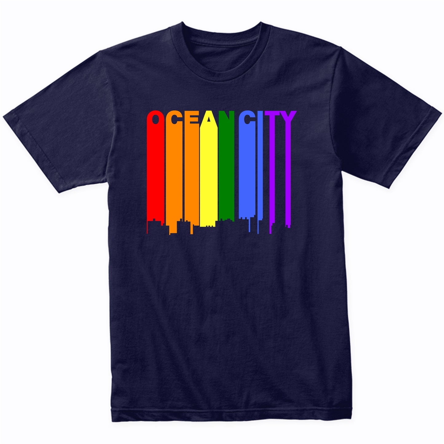 Ocean City Maryland LGBTQ Gay Pride Rainbow Skyline T-Shirt