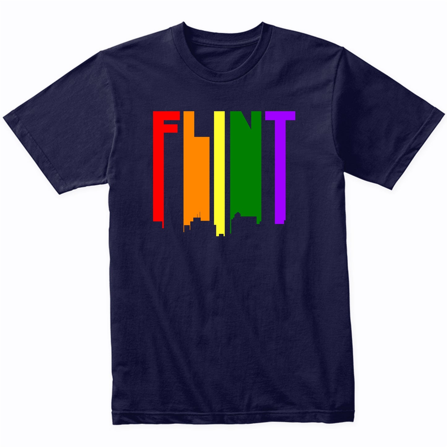 Flint Michigan LGBTQ Gay Pride Rainbow Skyline T-Shirt