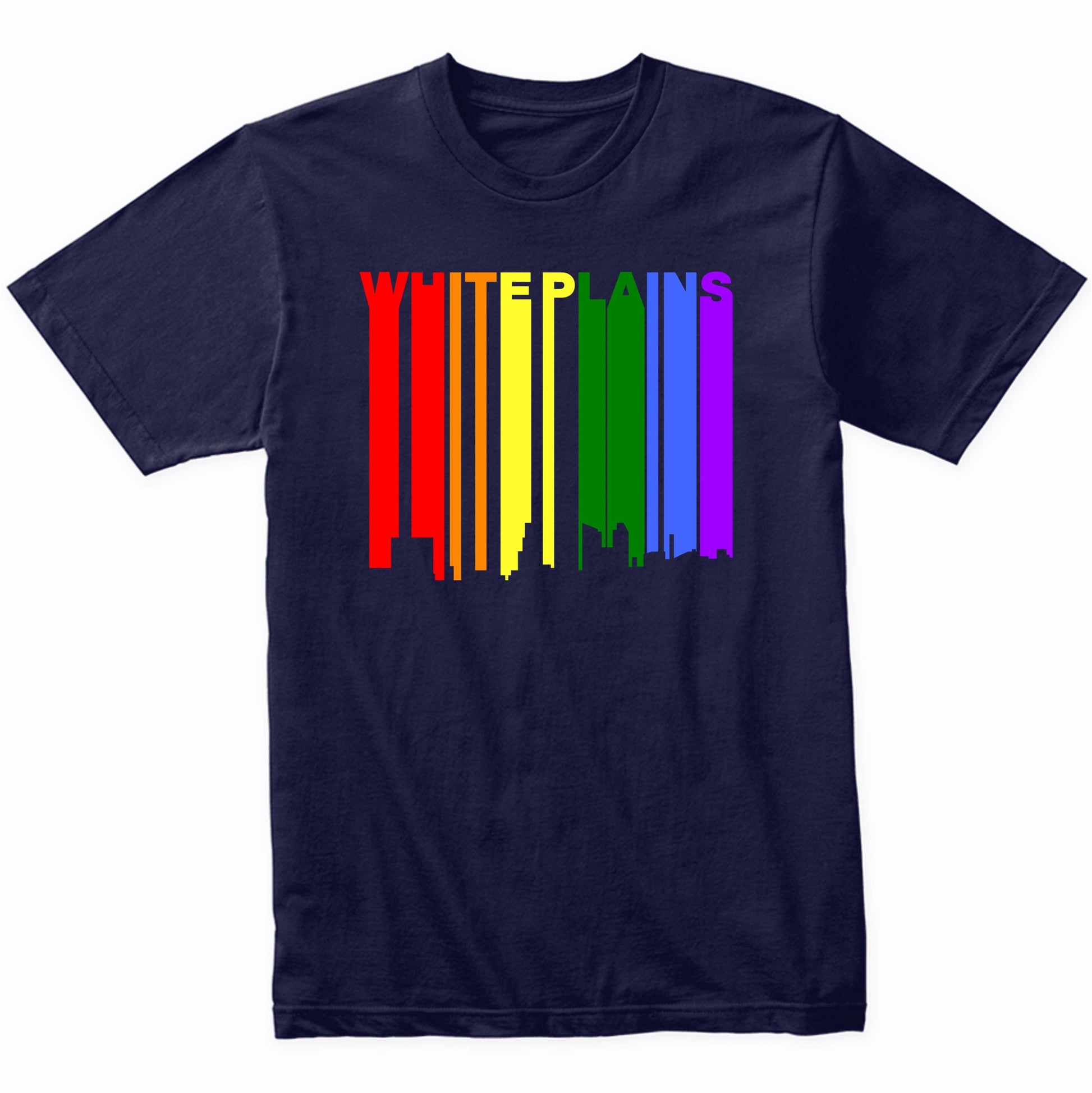 White Plains New York LGBTQ Gay Pride Rainbow Skyline T-Shirt