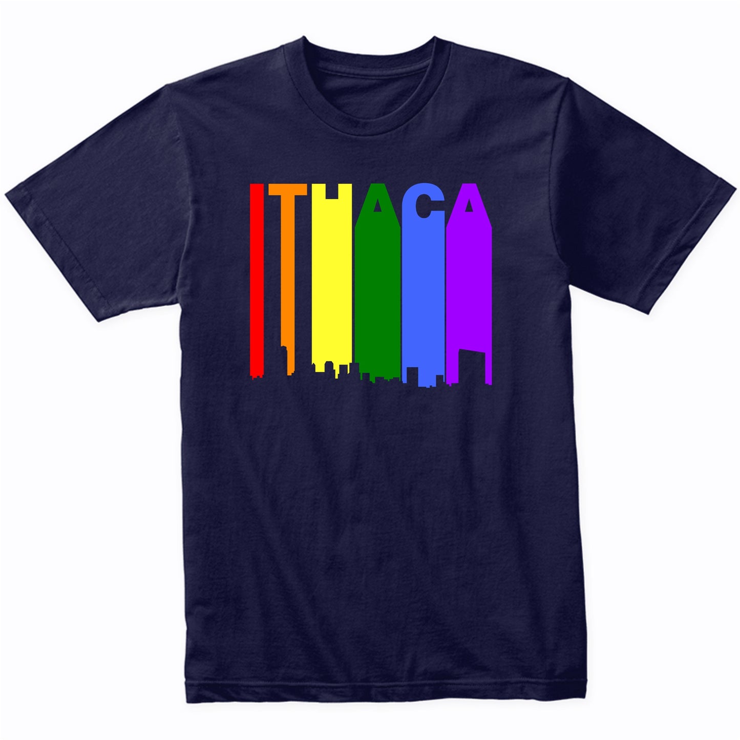 Ithaca New York LGBTQ Gay Pride Rainbow Skyline T-Shirt