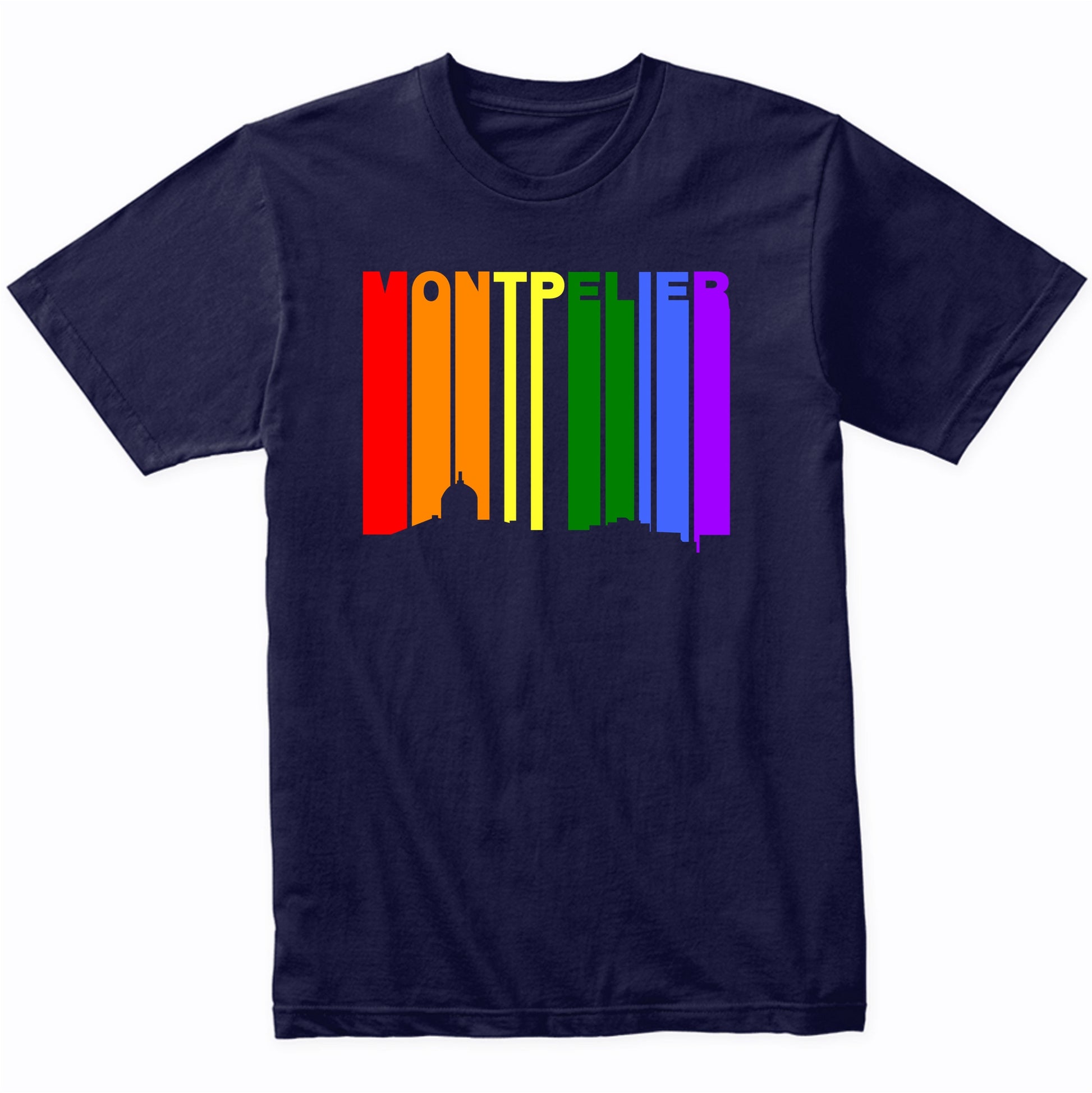 Montpelier Vermont LGBTQ Gay Pride Rainbow Skyline T-Shirt