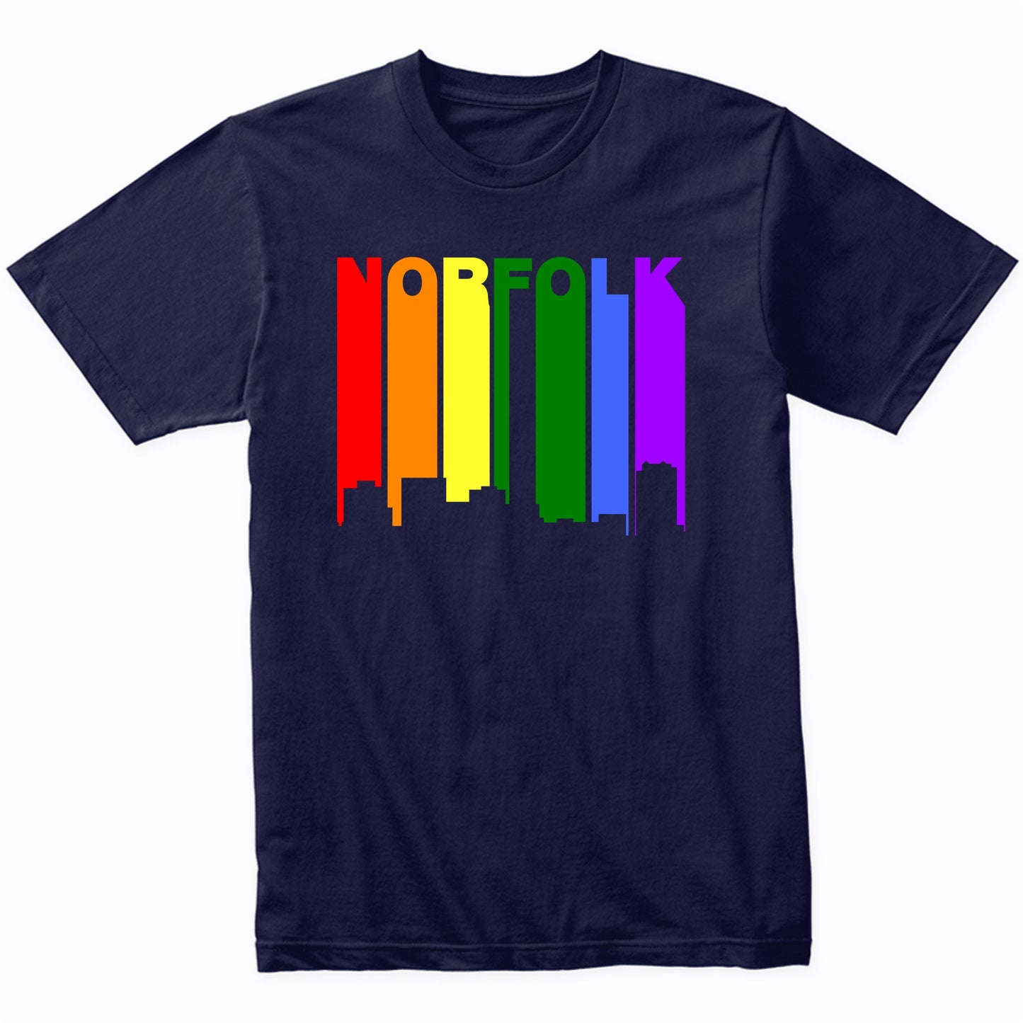 Norfolk Virginia LGBTQ Gay Pride Rainbow Skyline T-Shirt