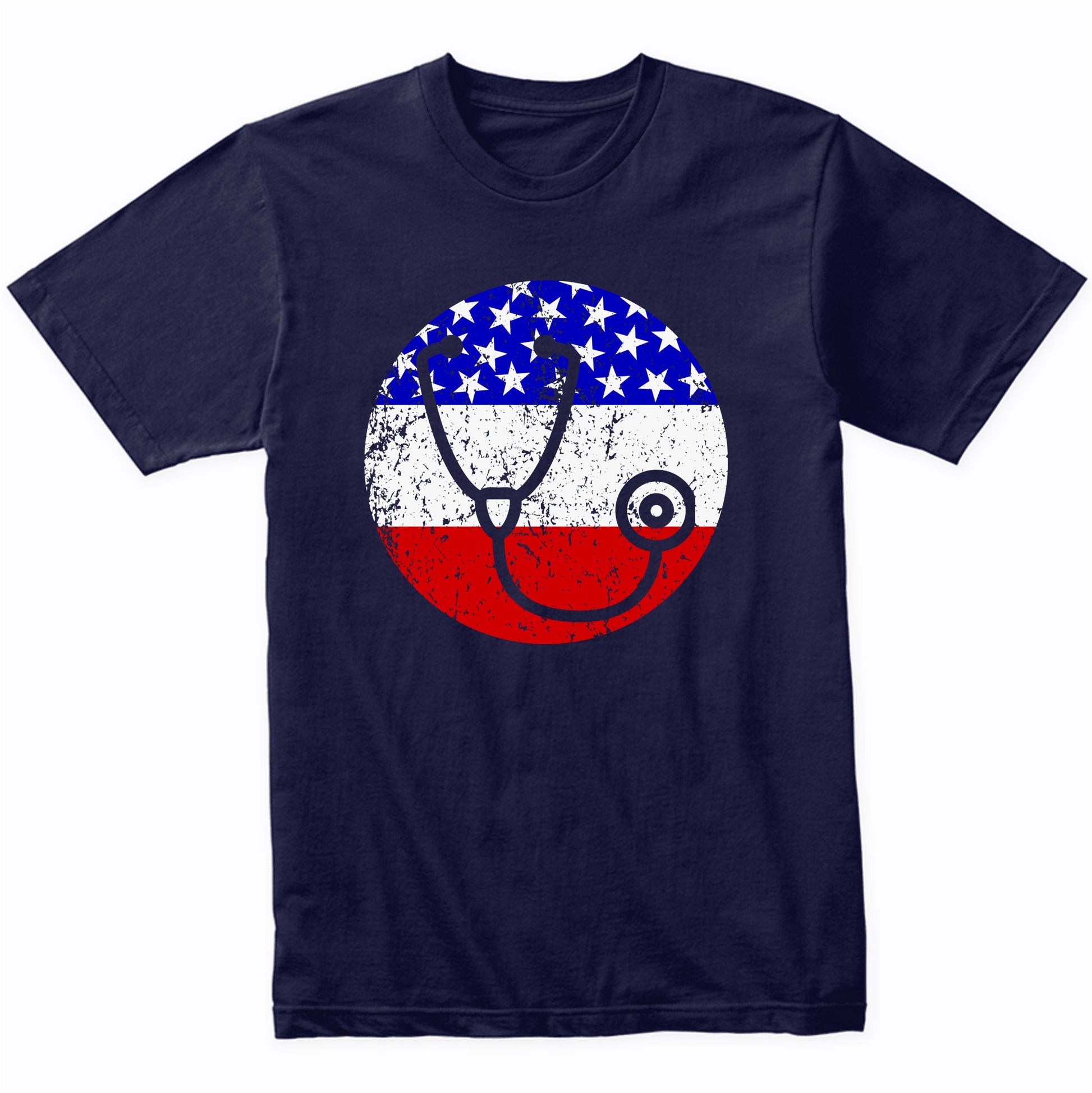 American Flag Doctor Nurse Shirt - Retro Stethoscope T-Shirt
