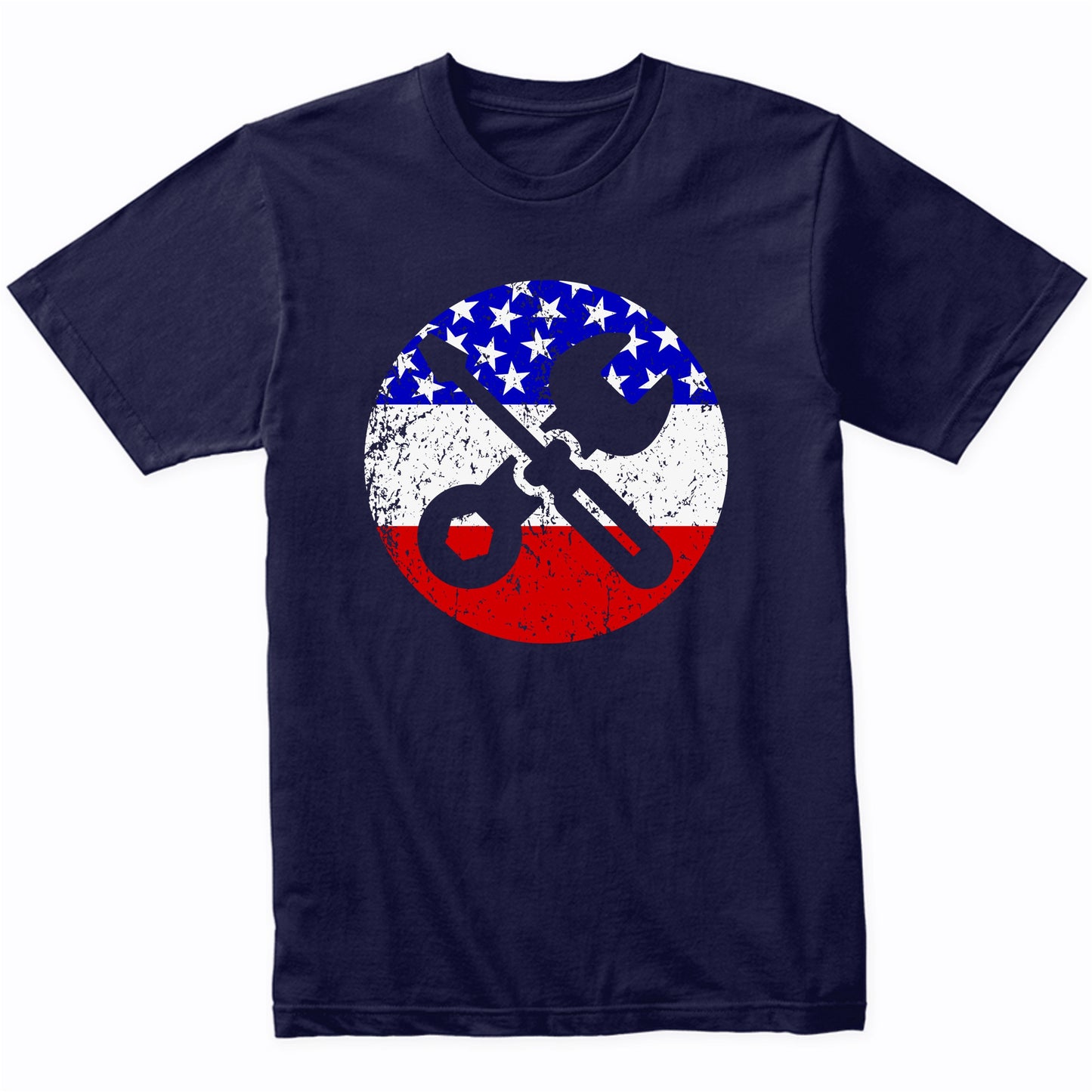 American Flag Car Mechanic Shirt - Retro Screwdriver Wrench T-Shirt
