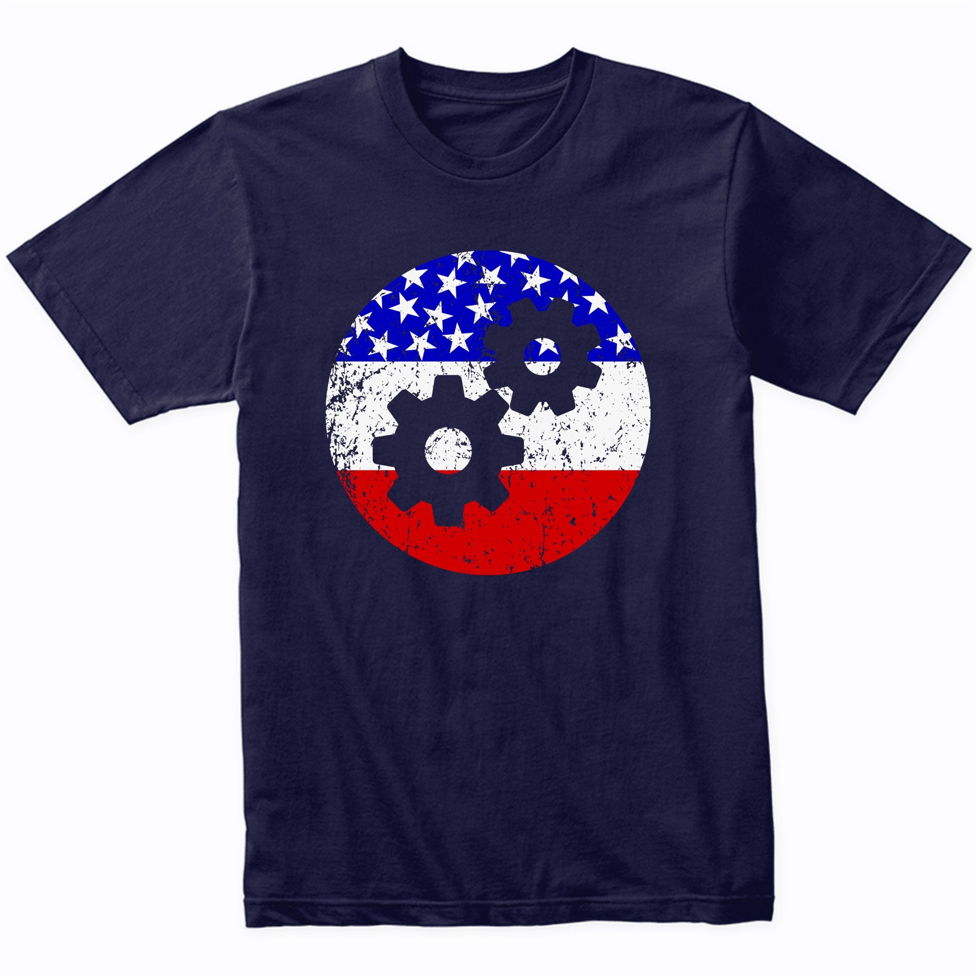 American Flag Engineer Shirt - Retro Gears T-Shirt