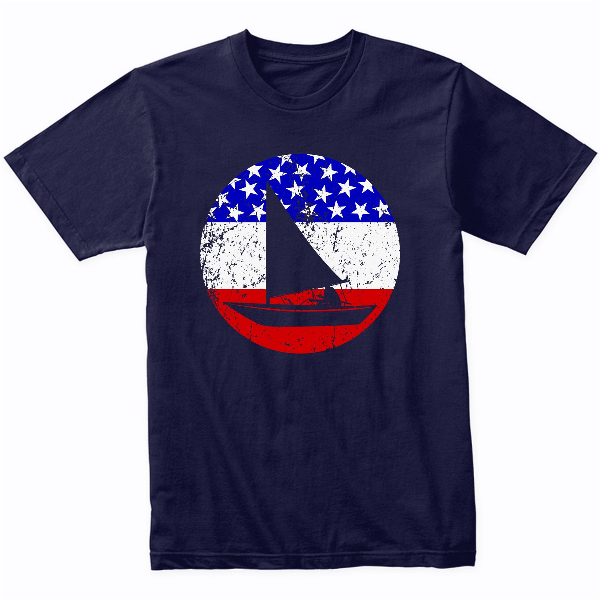 American Flag Sailing Shirt - Retro Sail Boat T-Shirt Men's Small / Navy