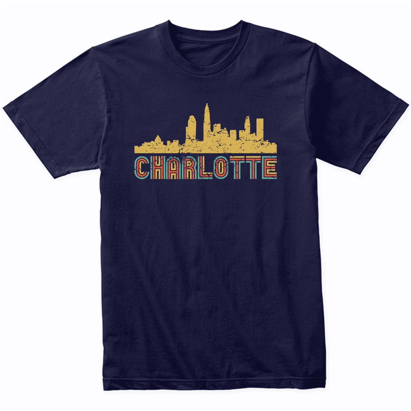 Retro Charlotte North Carolina Skyline T-Shirt