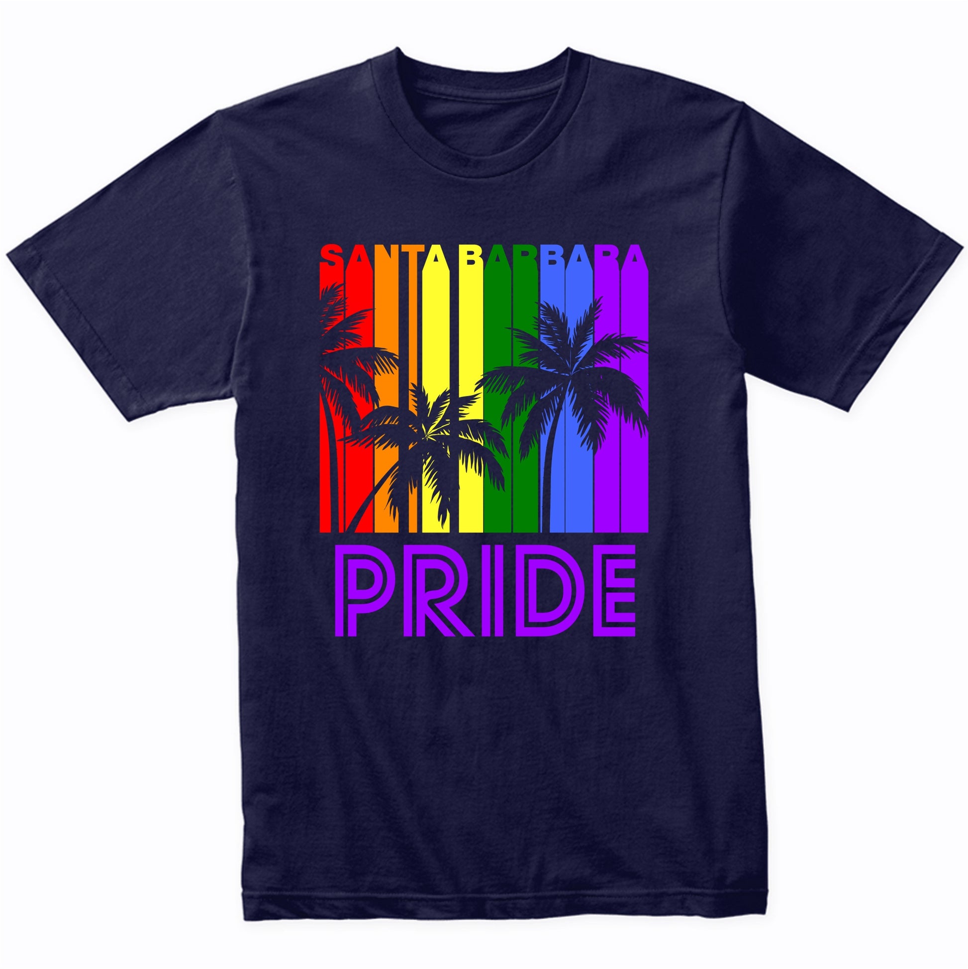 Santa Barbara Pride Gay Pride LGBTQ Rainbow Palm Trees T-Shirt