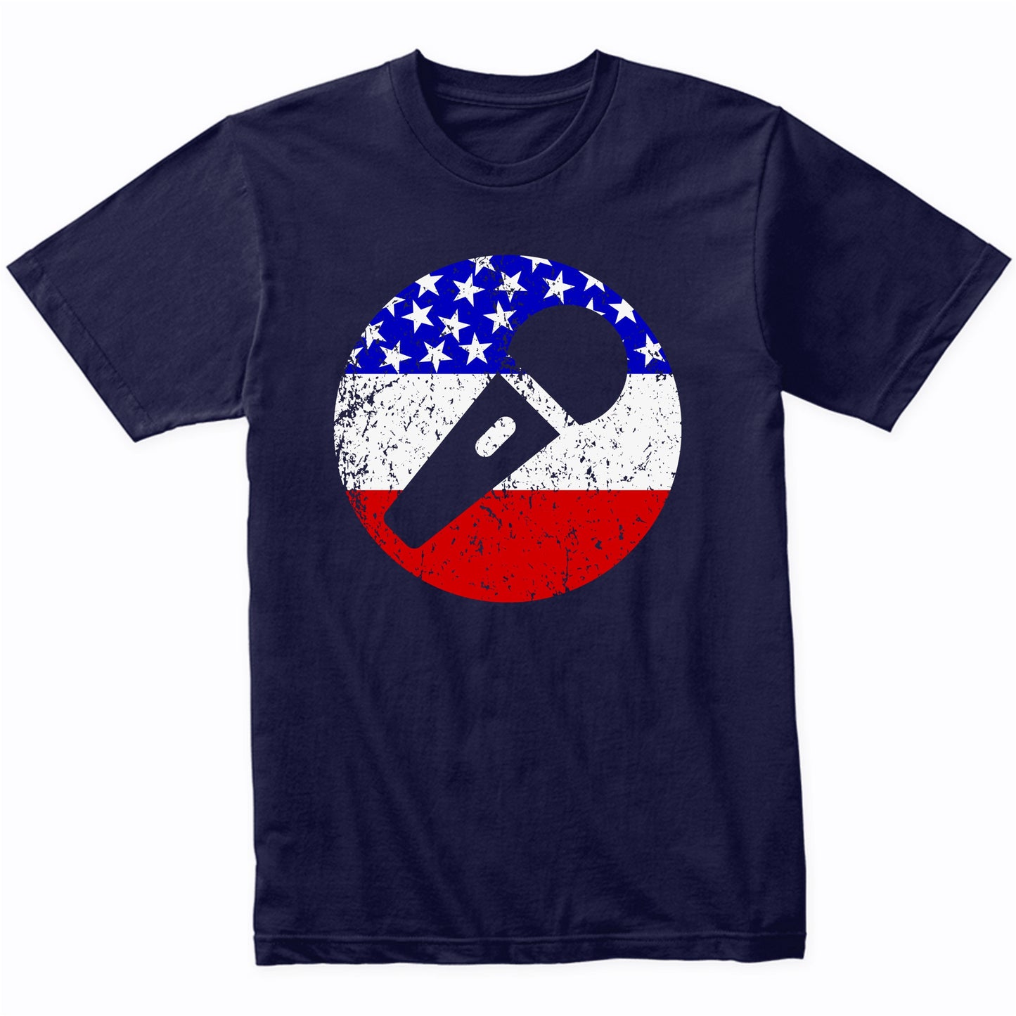 Karaoke Singer Retro Microphone American Flag T-Shirt