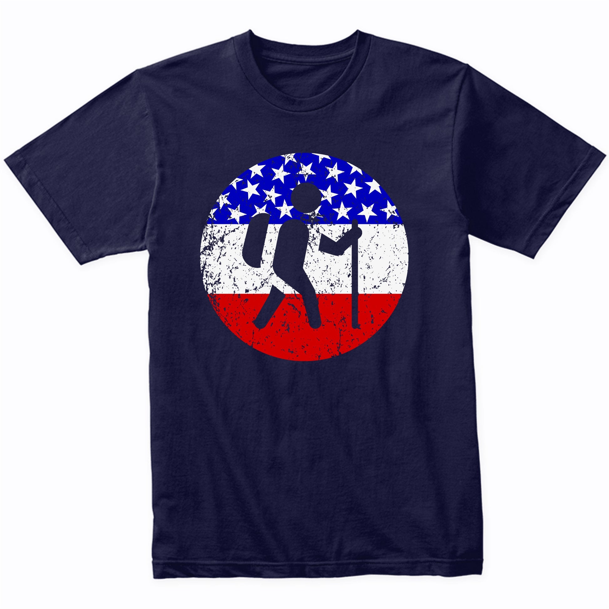 Hiking Retro Hiker American Flag T-Shirt