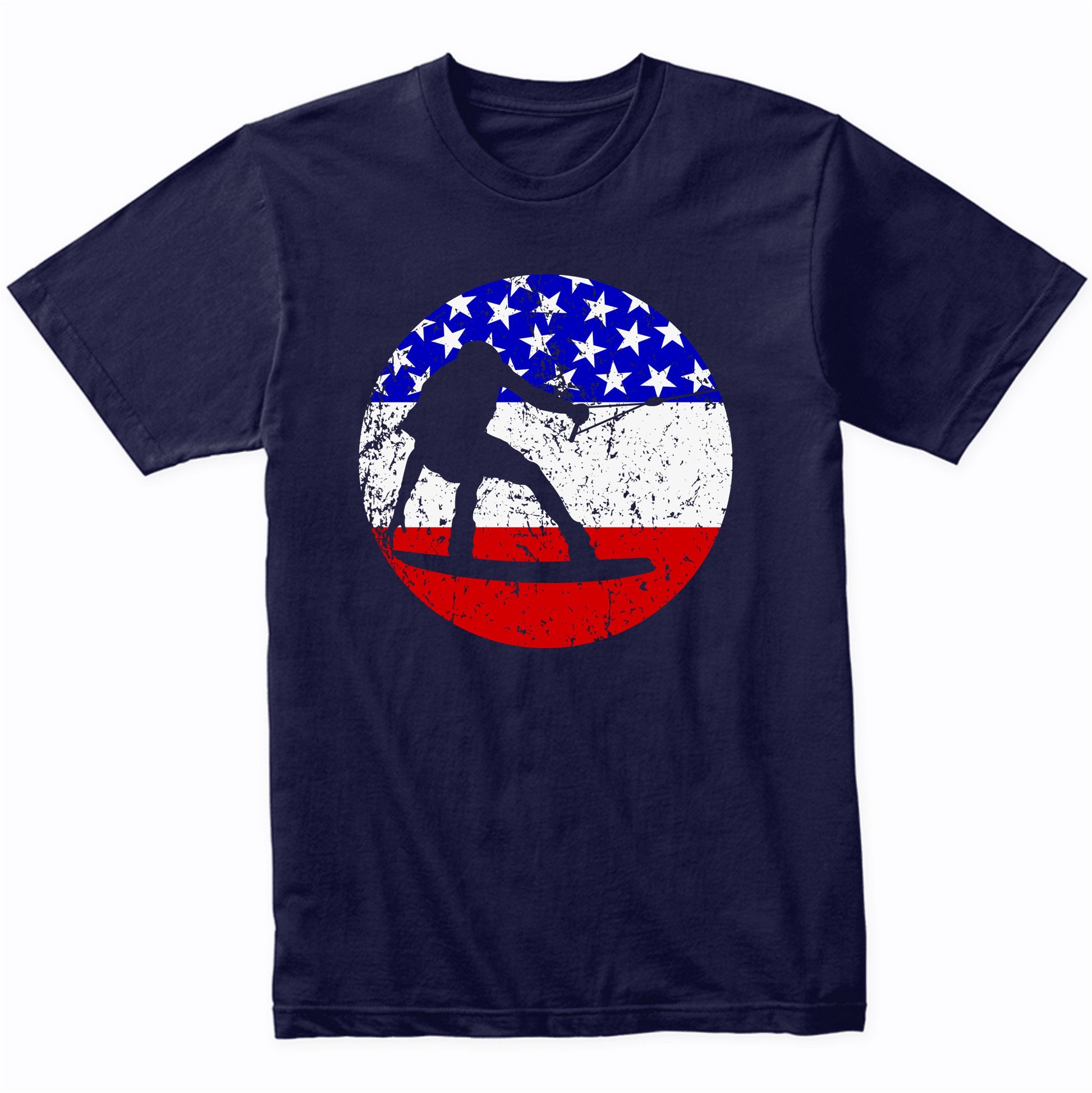 Wakeboarding Retro Wakeboarder American Flag T-Shirt