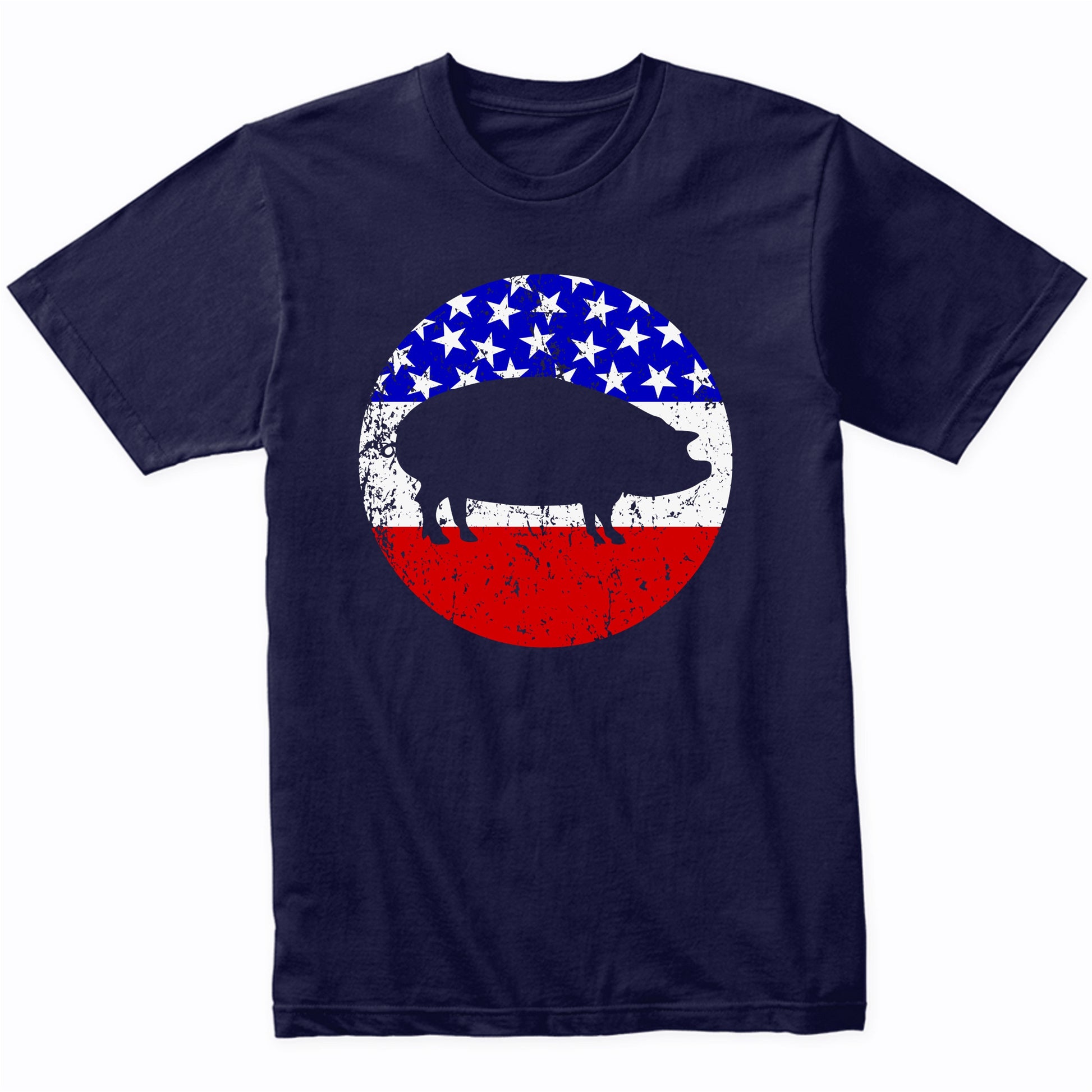 Pig Roast Retro Style BBQ Cookout American Flag T-Shirt