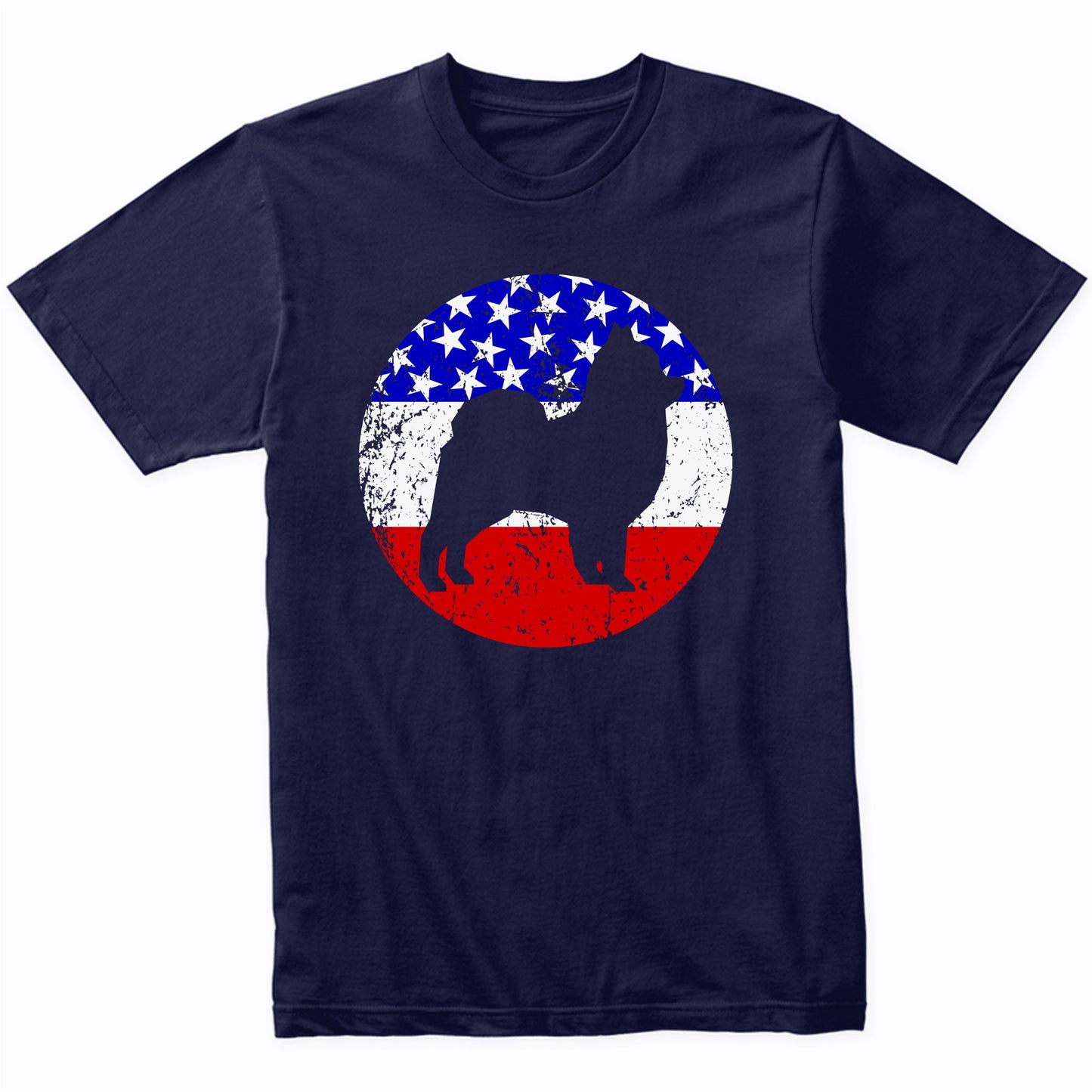 Pomeranian Retro Style Dog American Flag T-Shirt