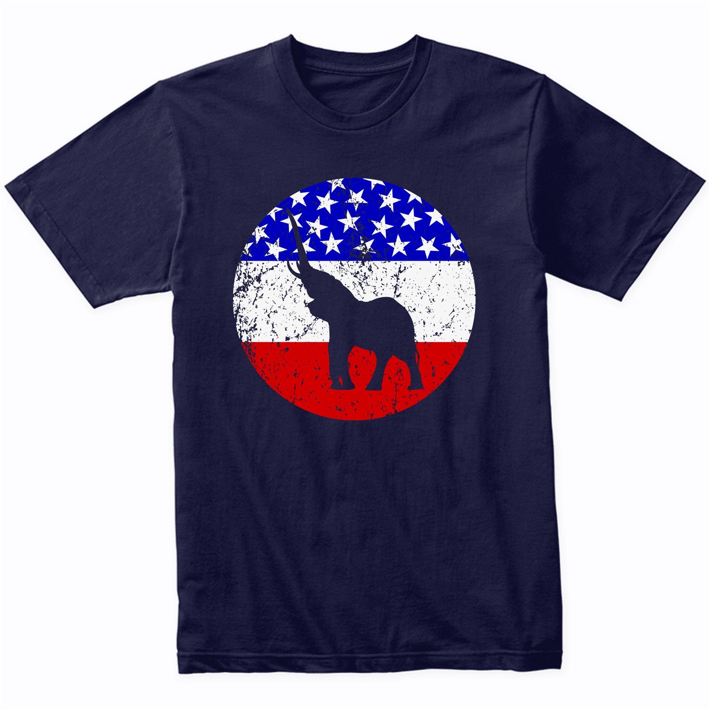 Elephant Retro Style Animal American Flag T-Shirt