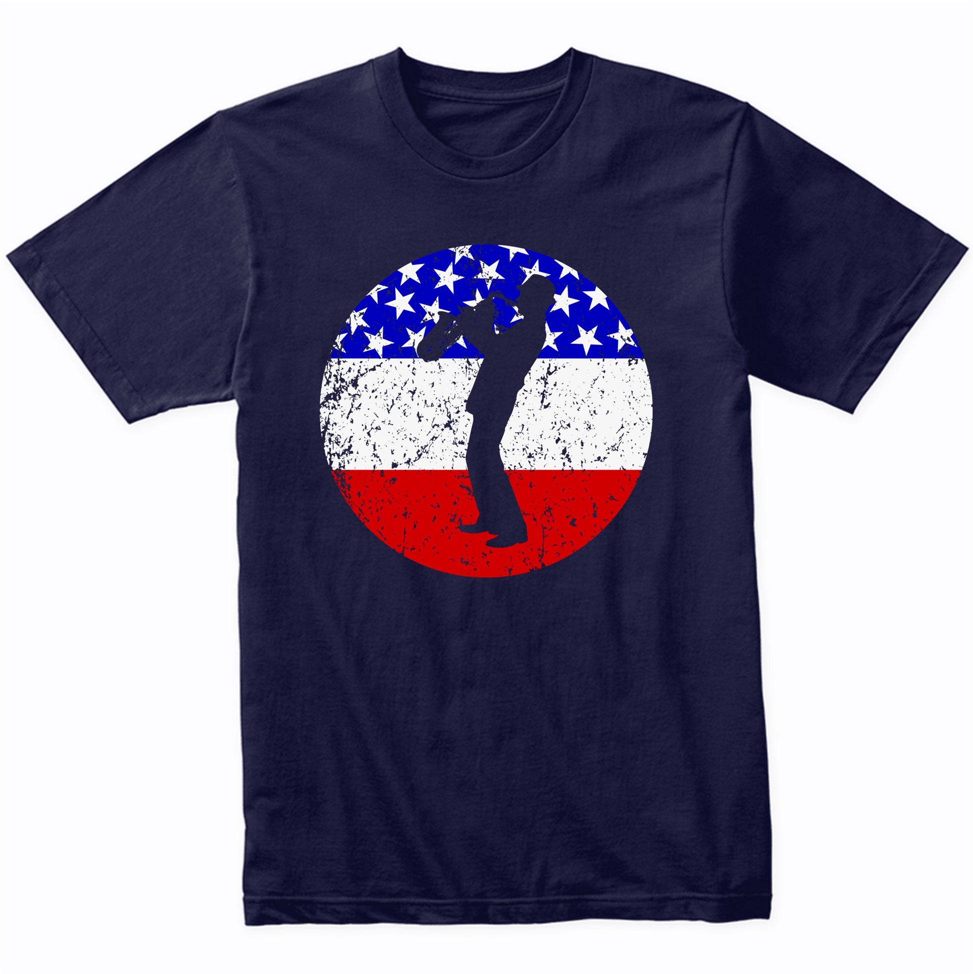 Saxophone Player Retro Style Music American Flag T-Shirt