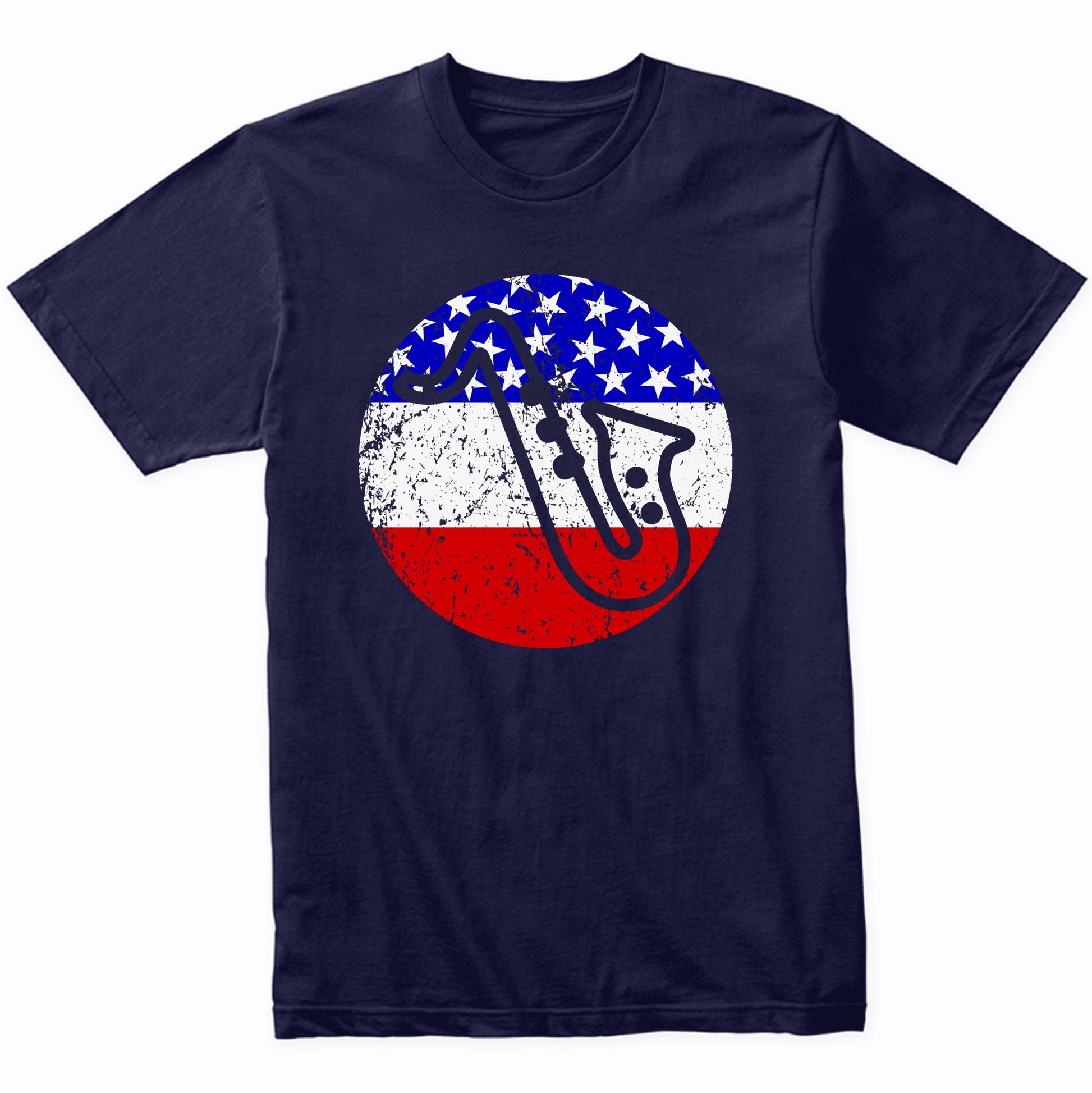 Saxophone Retro Style Music American Flag T-Shirt