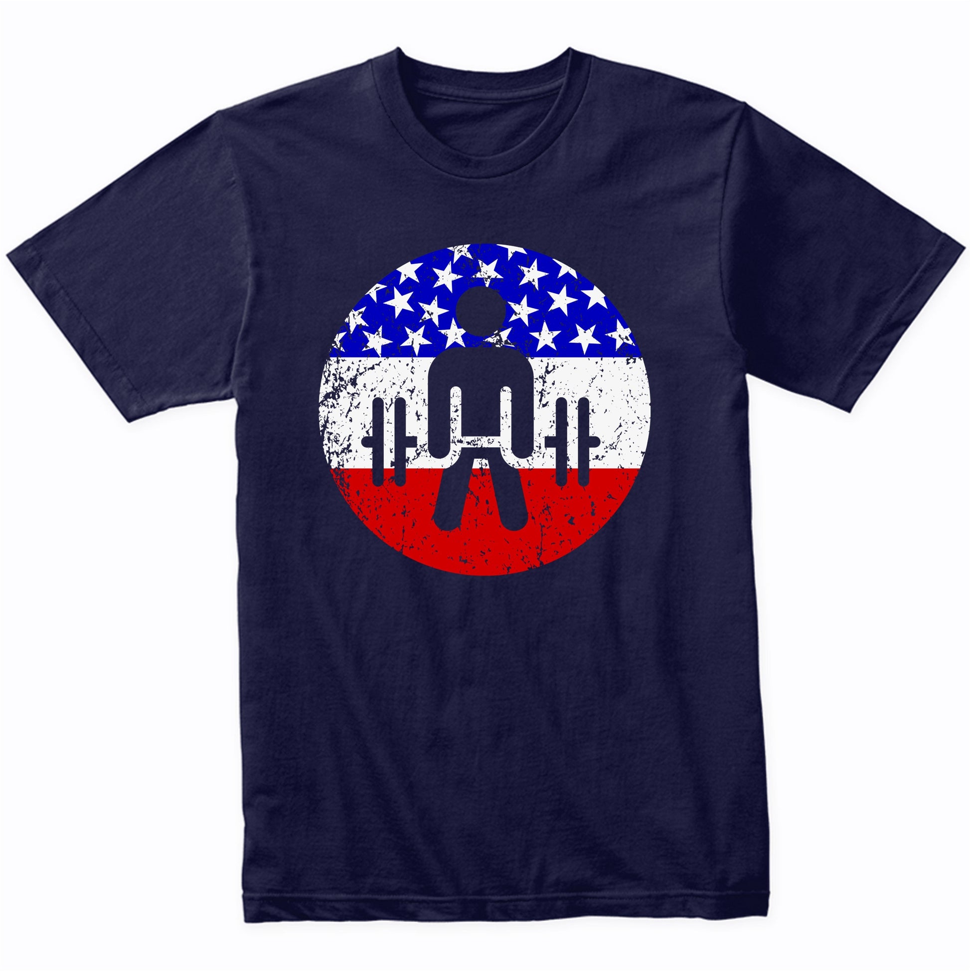 Dead Lift Retro Style Weightlifting American Flag T-Shirt