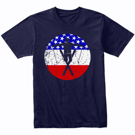 Extreme Skier Retro Style Skiing American Flag T-Shirt