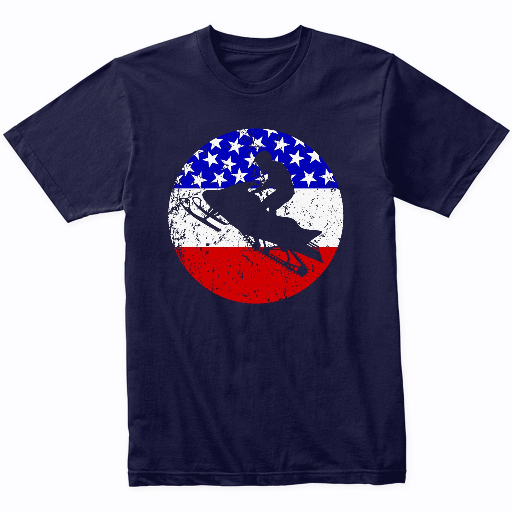 Snowmobile Retro Style Snowmobiling American Flag T-Shirt