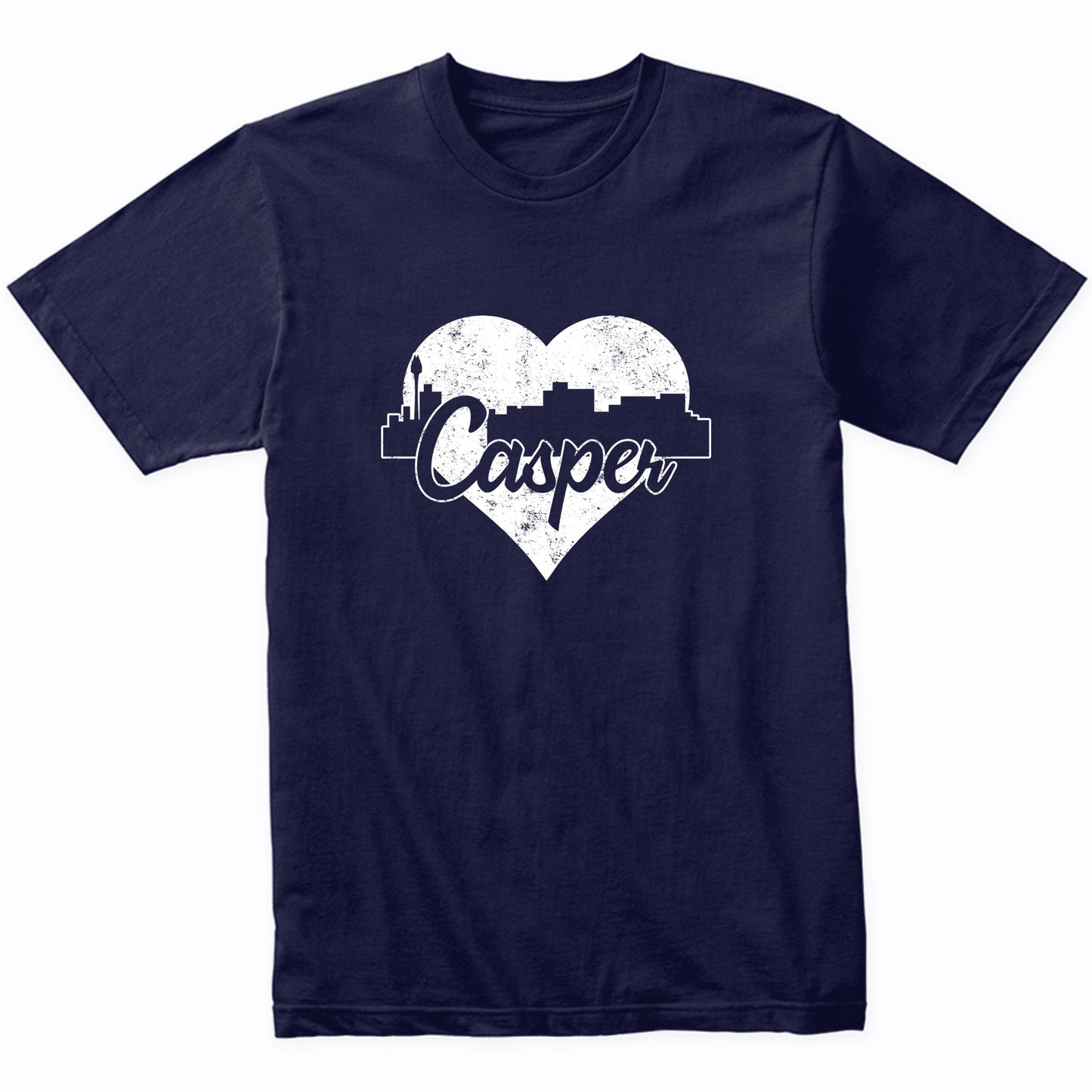 Retro Casper Wyoming Skyline Heart Distressed T-Shirt