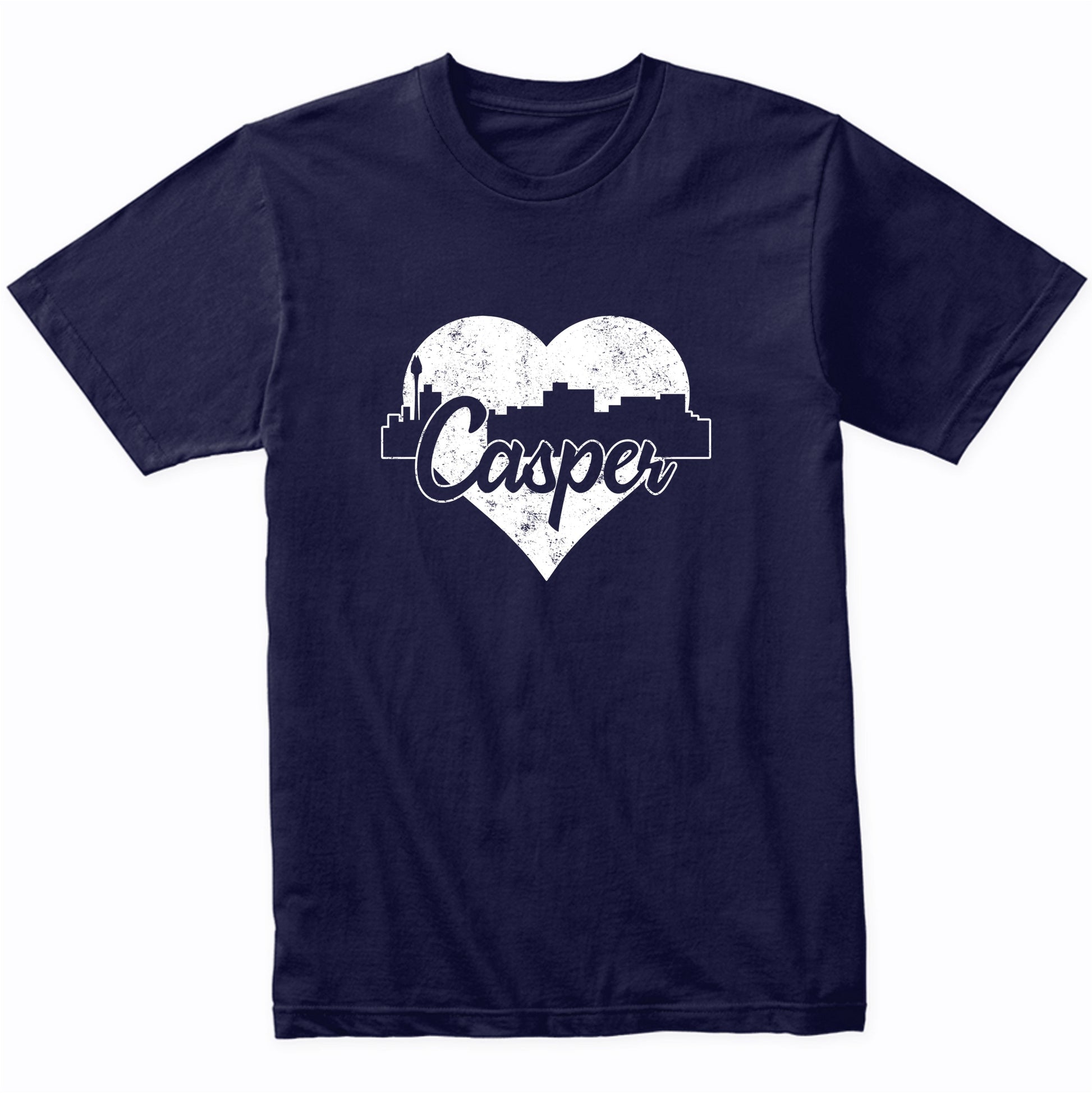 Retro Casper Wyoming Skyline Heart Distressed T-Shirt