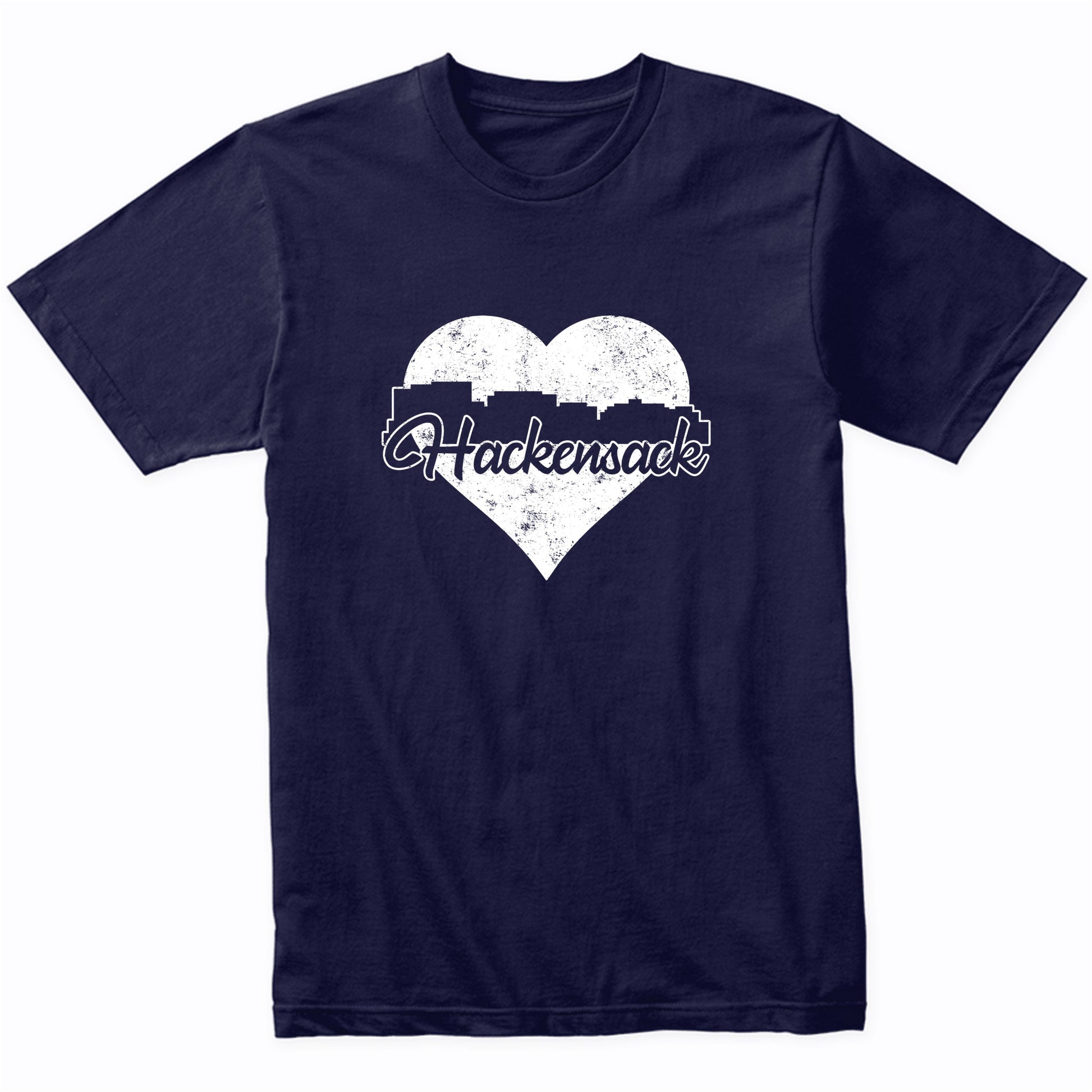 Retro Hackensack New Jersey Skyline Heart Distressed T-Shirt