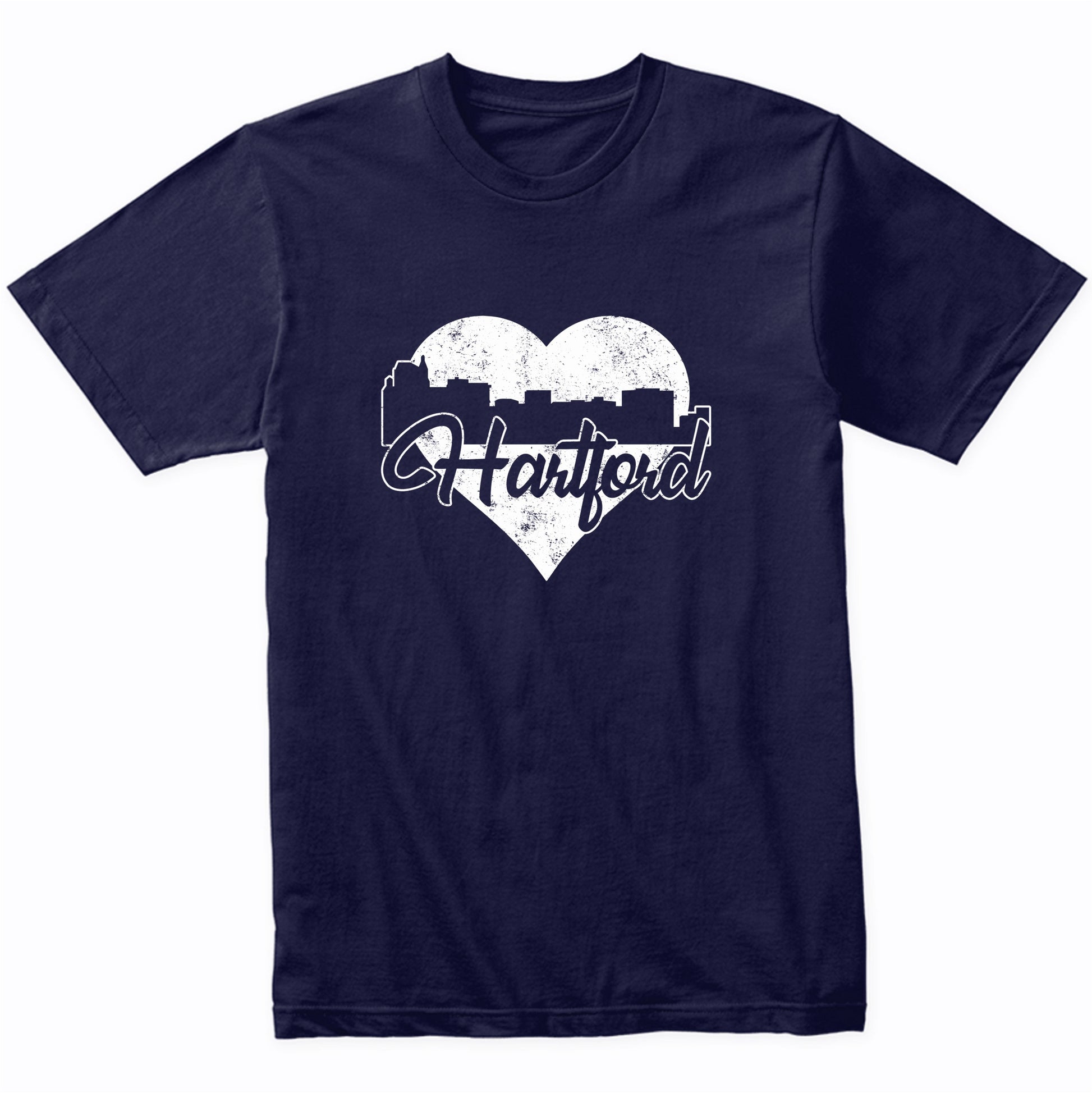 Retro Hartford Connecticut Skyline Heart Distressed T-Shirt