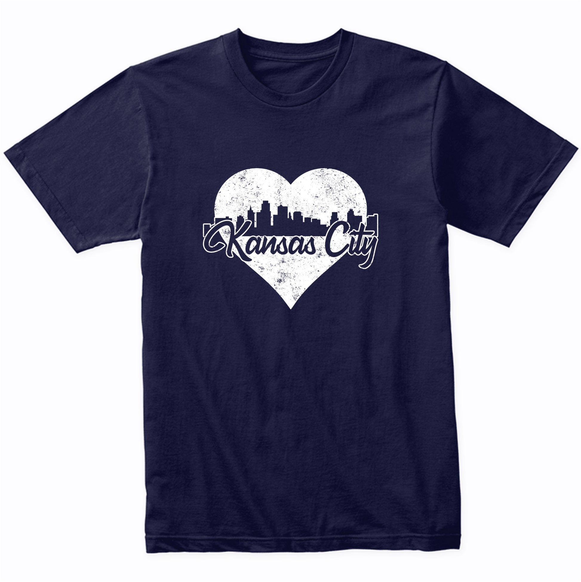 Retro Kansas City Kansas Skyline Heart Distressed T-Shirt