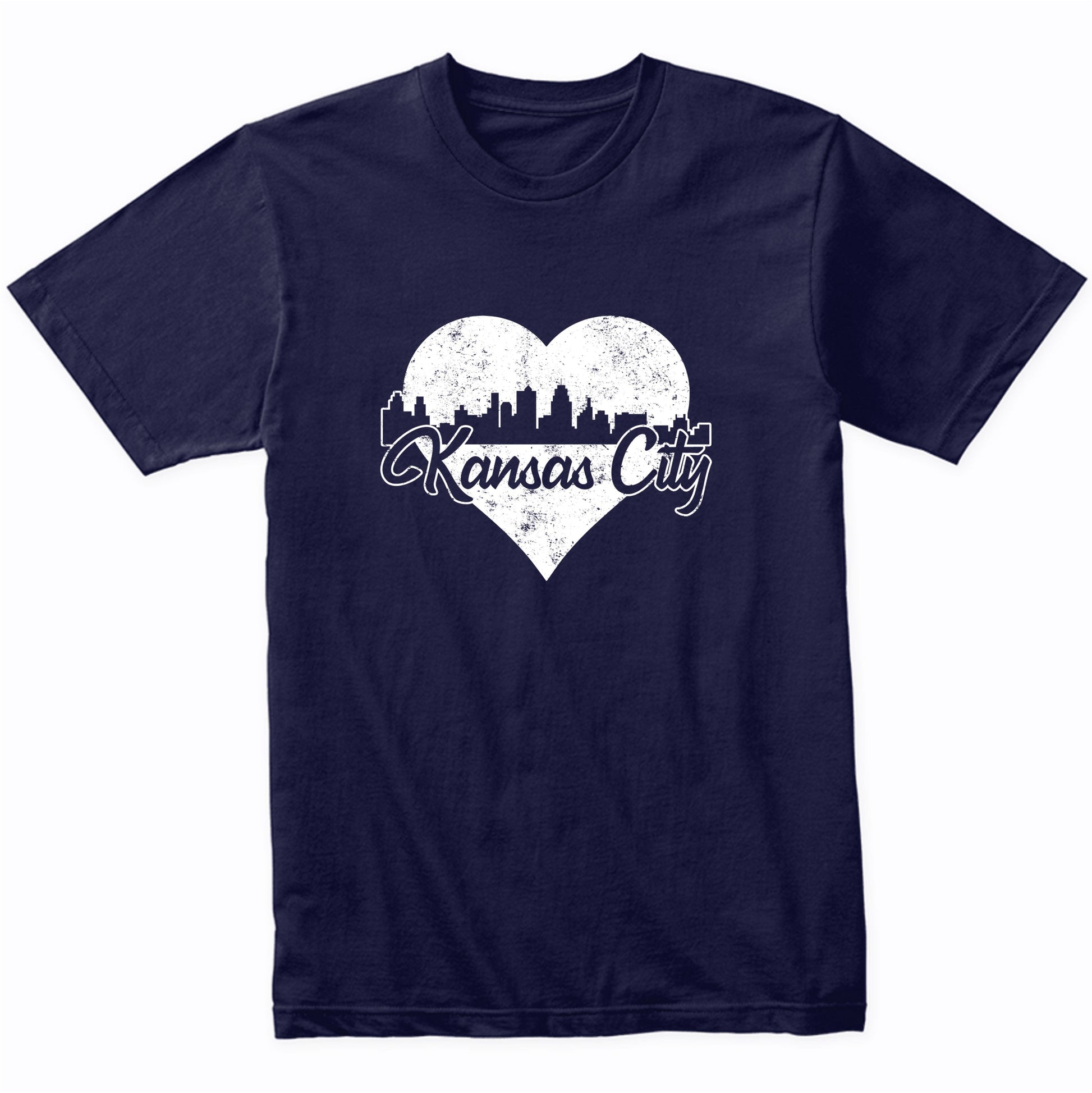 Retro Kansas City Missouri Skyline Heart Distressed T-Shirt