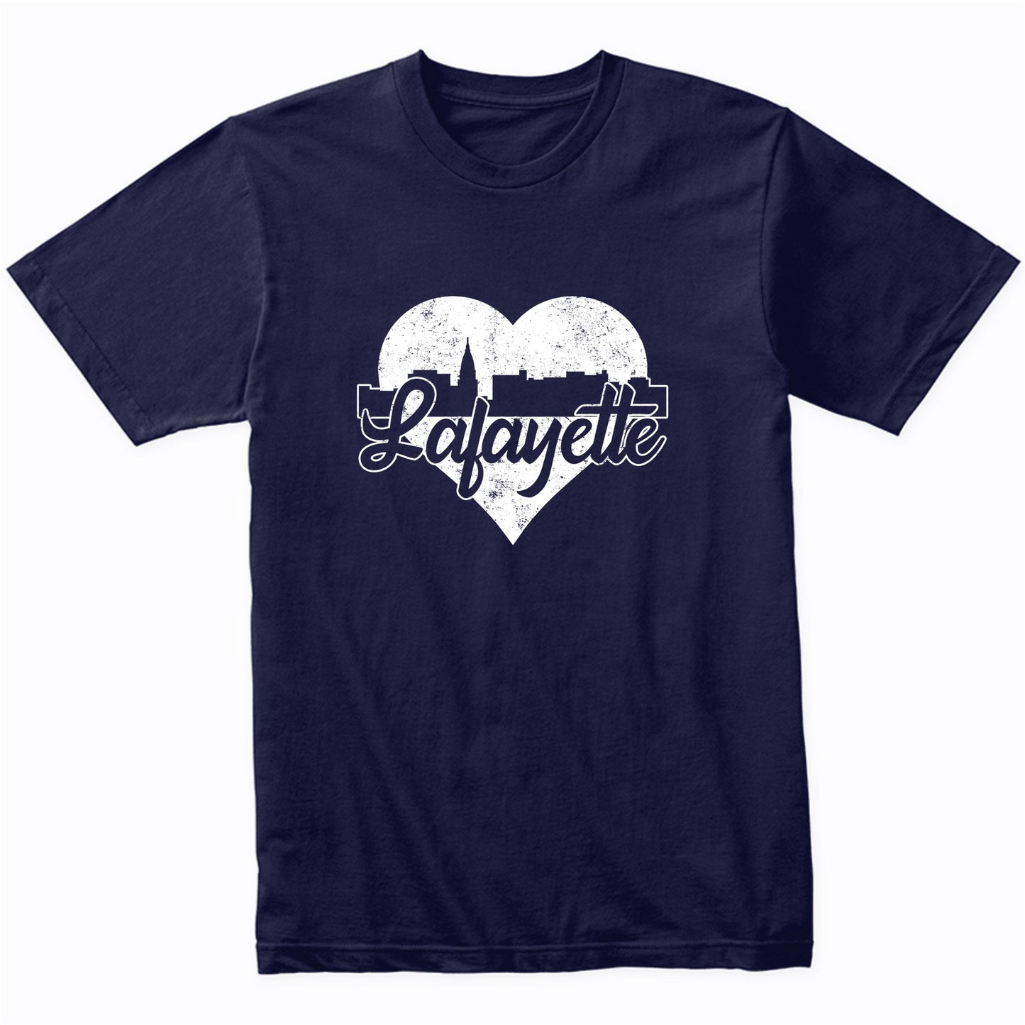 Retro Lafayette Indiana Skyline Heart Distressed T-Shirt