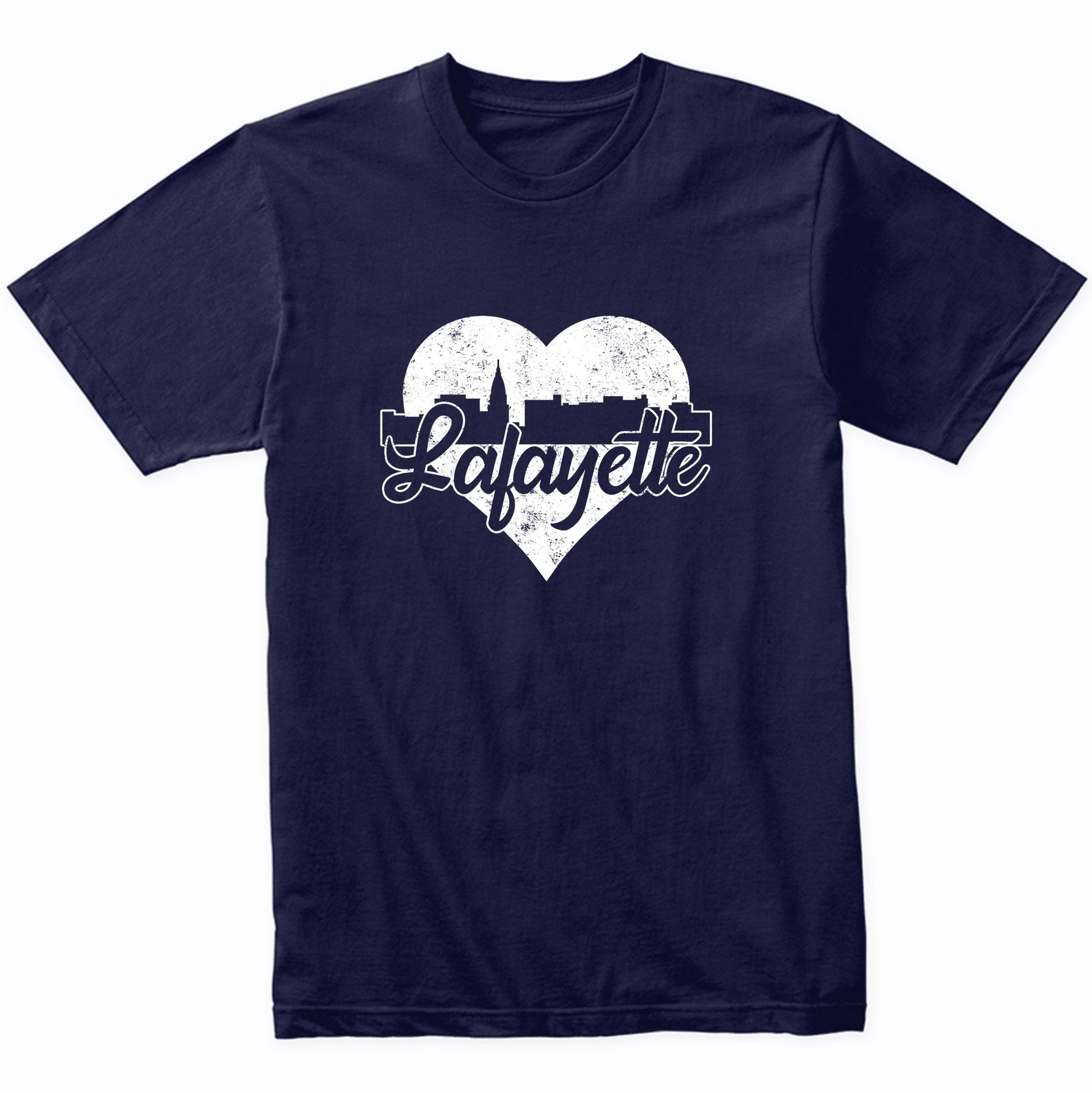 Retro Lafayette Indiana Skyline Heart Distressed T-Shirt