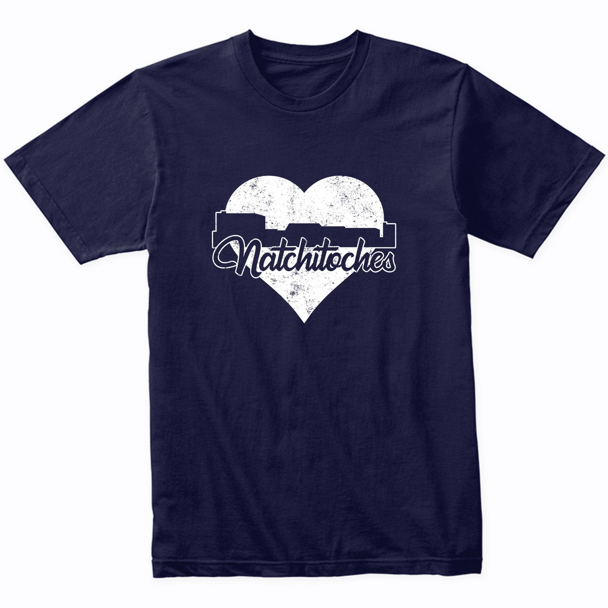 Retro Natchitoches Louisiana Skyline Heart Distressed T-Shirt