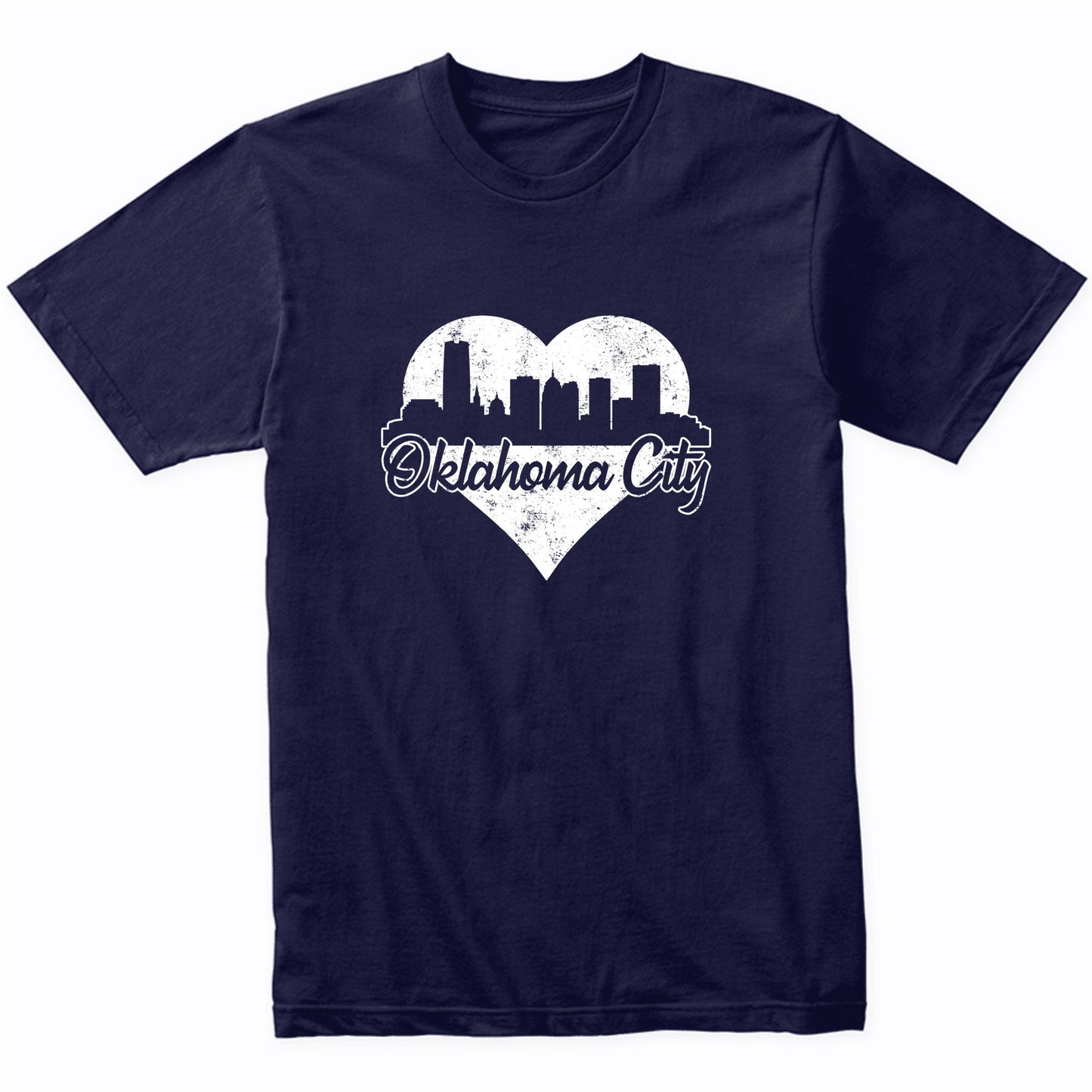 Retro Oklahoma City Skyline Heart Distressed T-Shirt