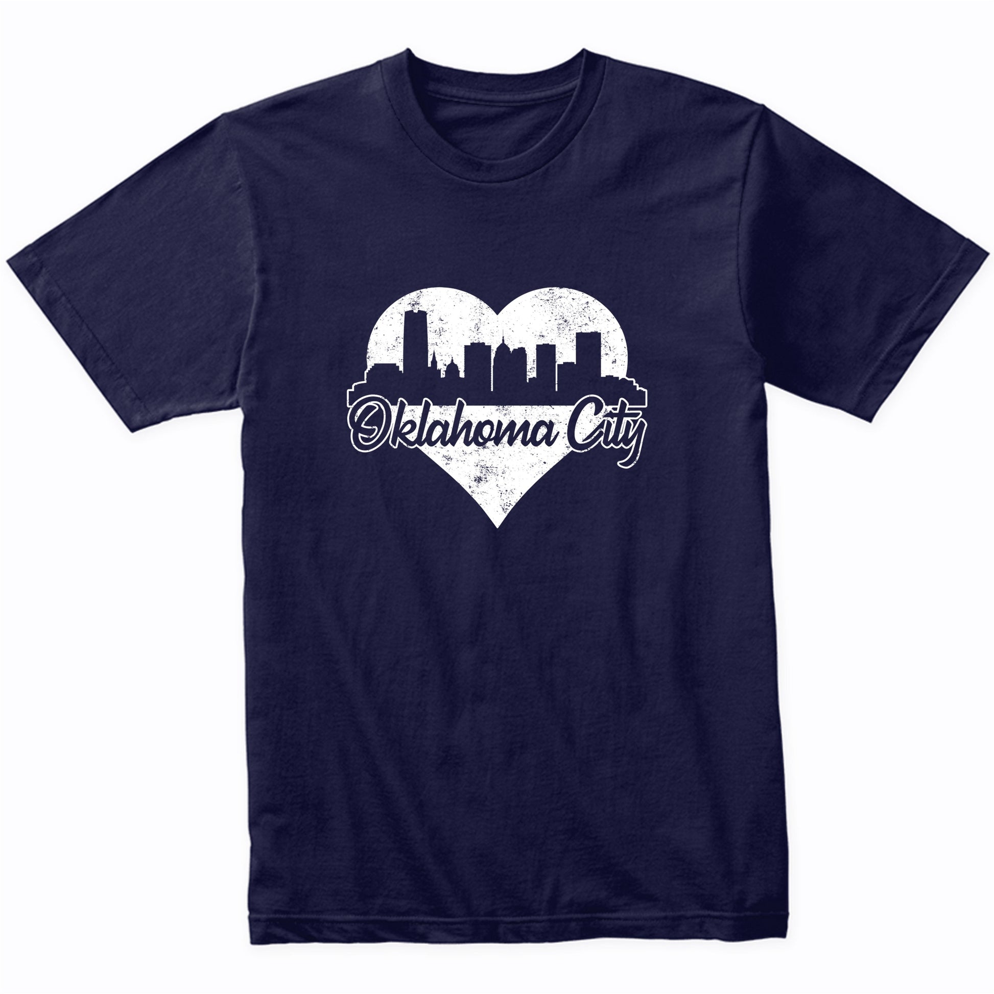 Retro Oklahoma City Skyline Heart Distressed T-Shirt