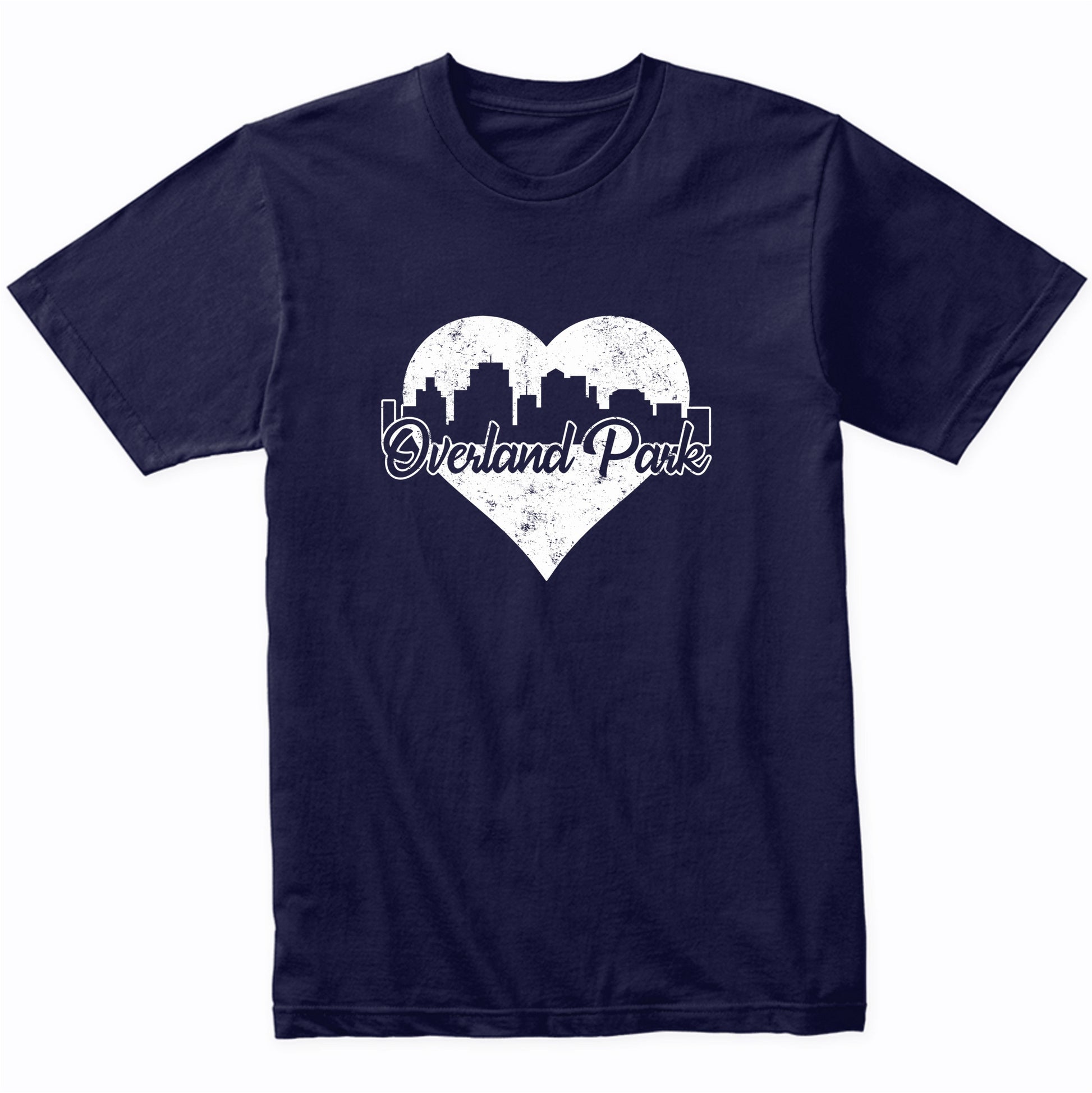 Retro Overland Park Kansas Skyline Heart Distressed T-Shirt