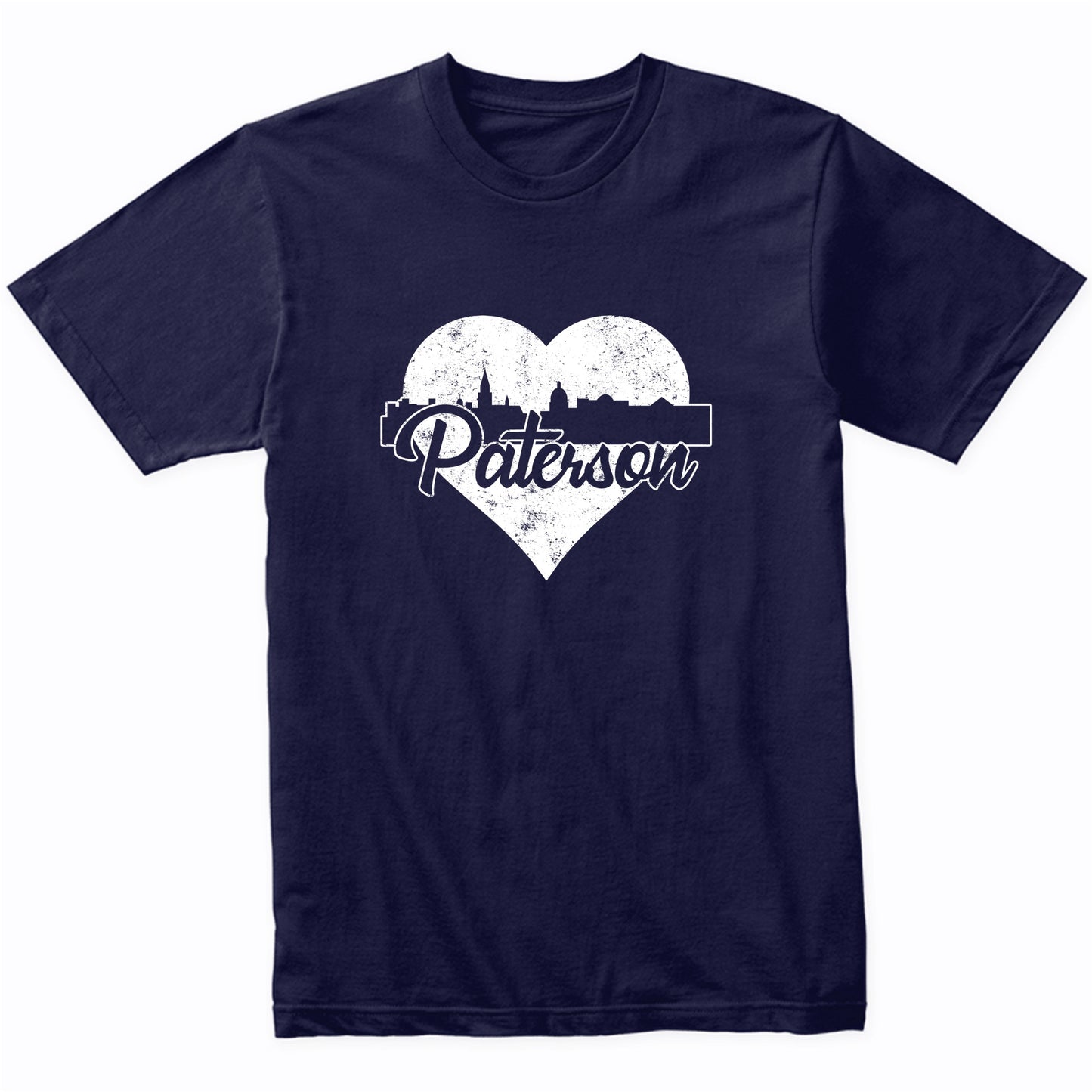 Retro Paterson New Jersey Skyline Heart Distressed T-Shirt