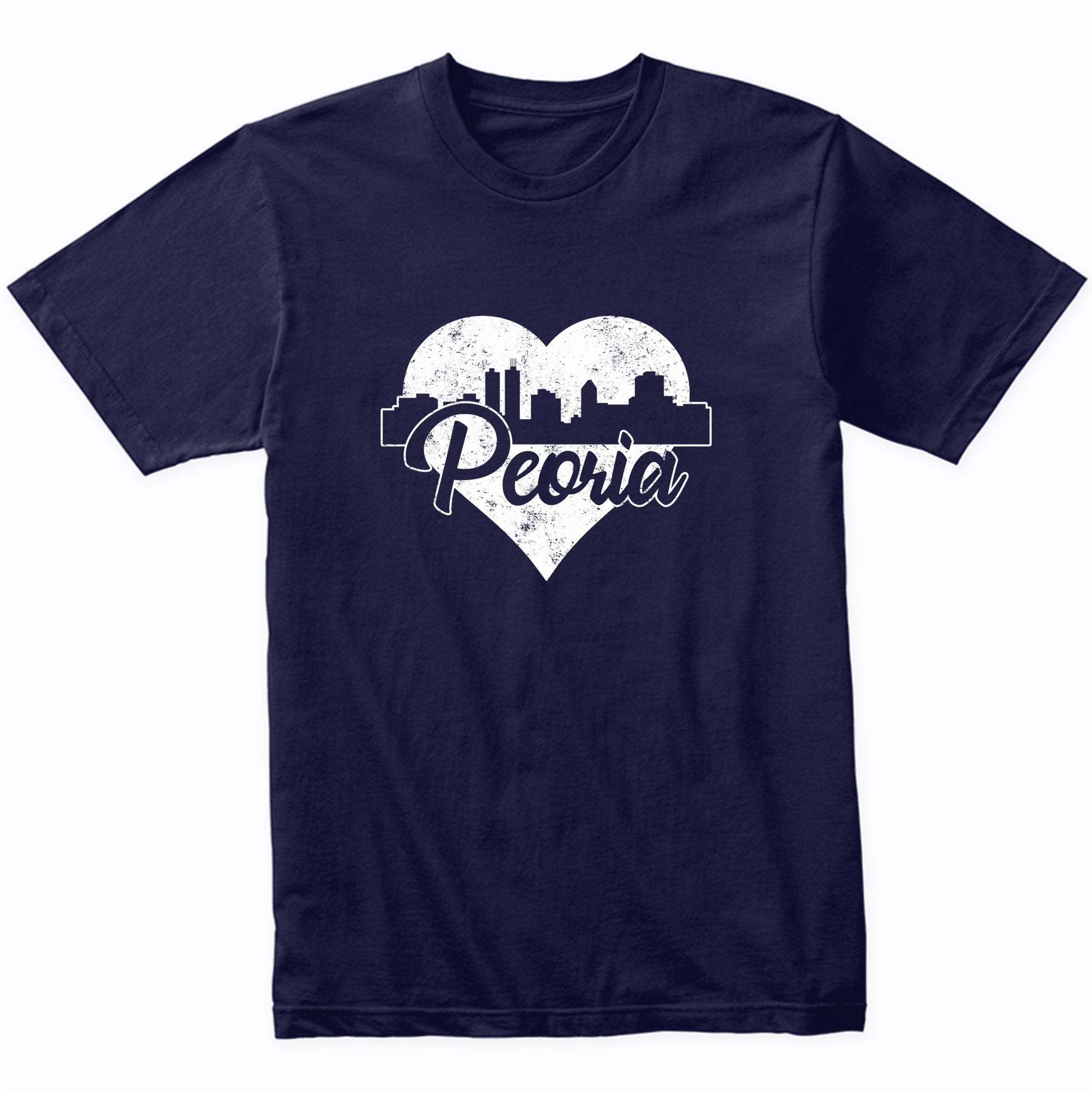Retro Peoria Illinois Skyline Heart Distressed T-Shirt