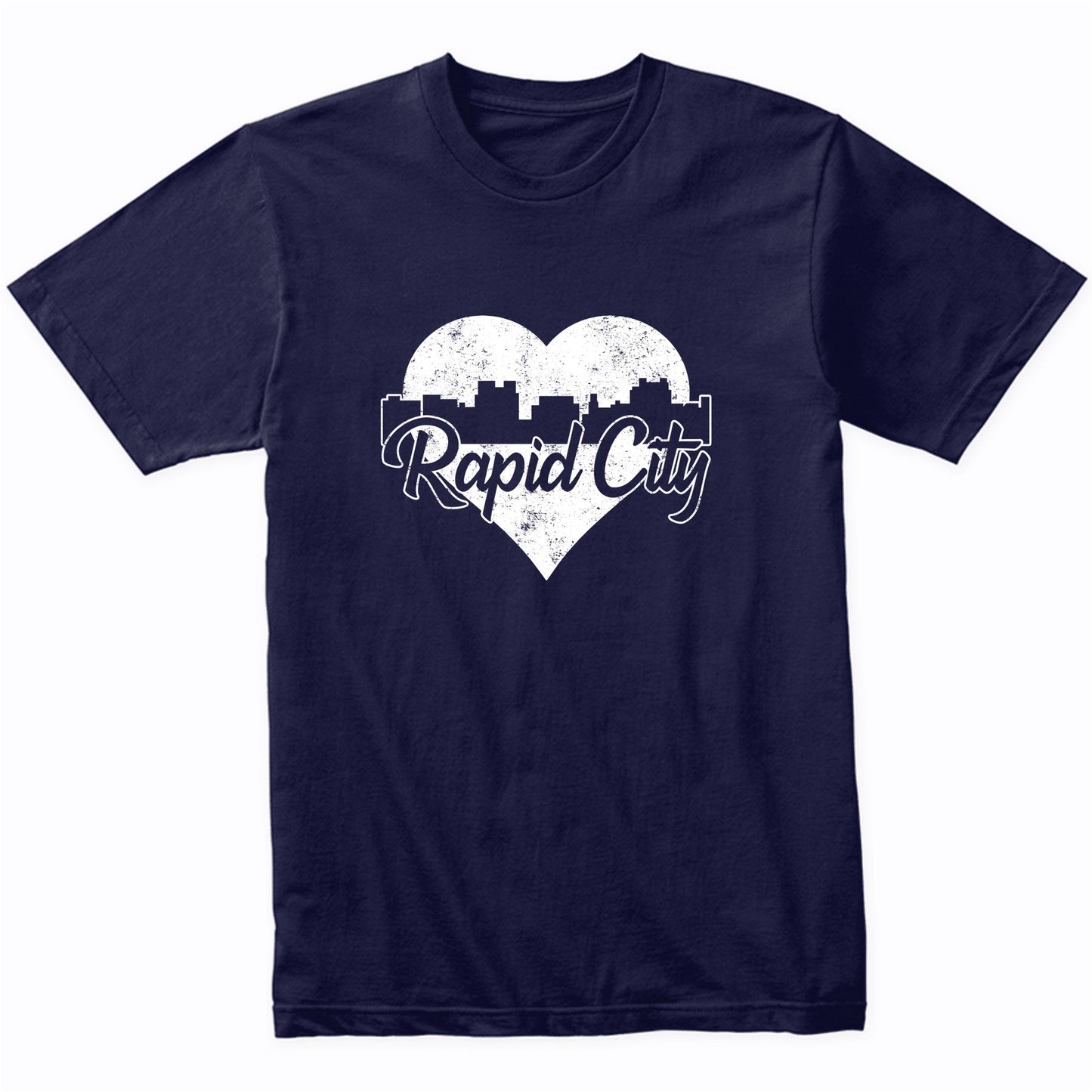 Retro Rapid City South Dakota Skyline Heart Distressed T-Shirt