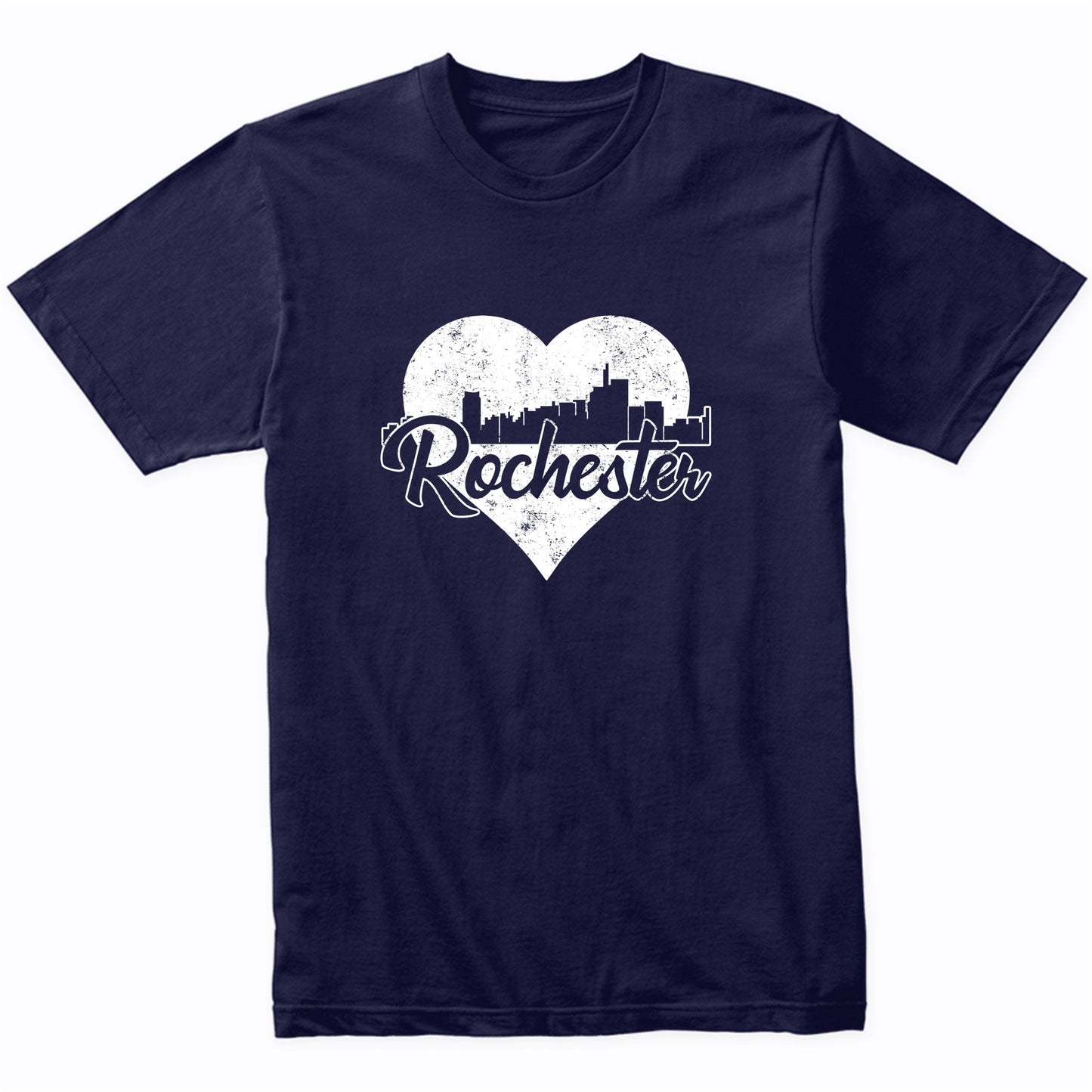 Retro Rochester Michigan Skyline Heart Distressed T-Shirt