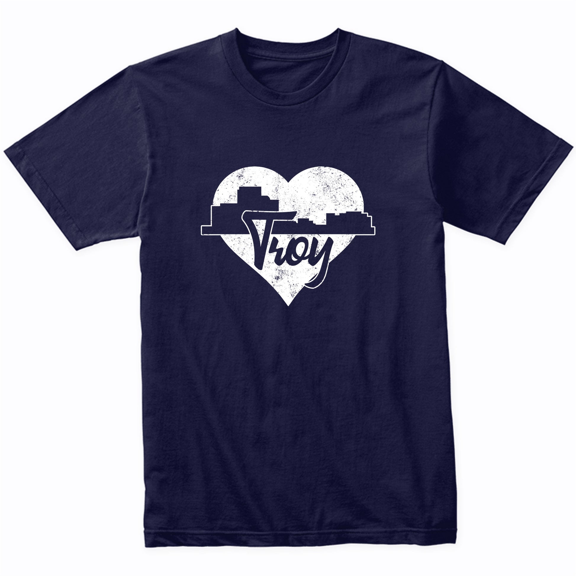 Retro Troy Michigan Skyline Heart Distressed T-Shirt