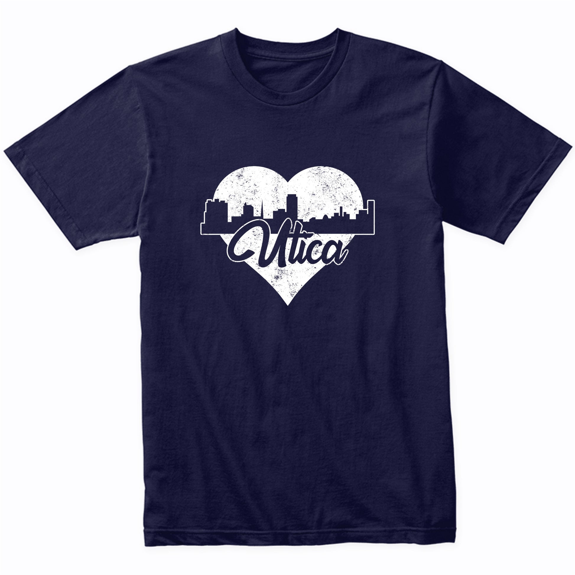Retro Utica New York Skyline Heart Distressed T-Shirt
